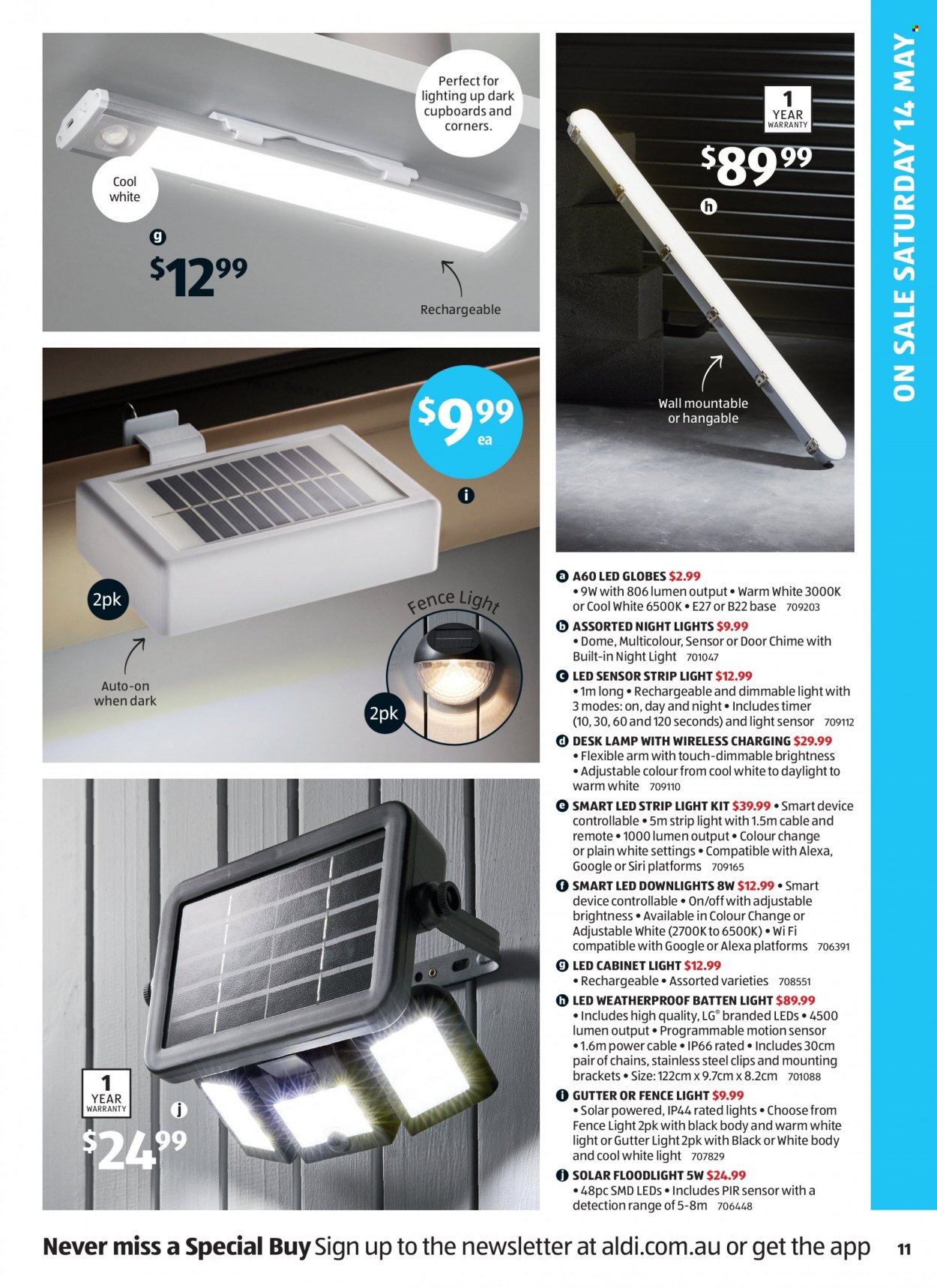 ALDI Catalogue - 12 May 2022 - 18 May 2022 - Sales products - LG, motion sensor, cabinet, lamp, LED strip, lighting, floodlight. Page 11.