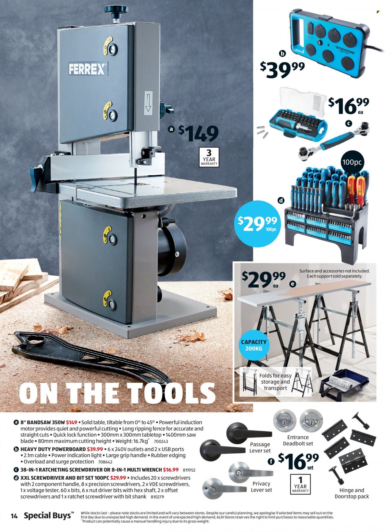 ALDI Catalogue - 12 May 2022 - 18 May 2022 - Sales products - eraser, table, lever set, screwdriver, saw. Page 14.