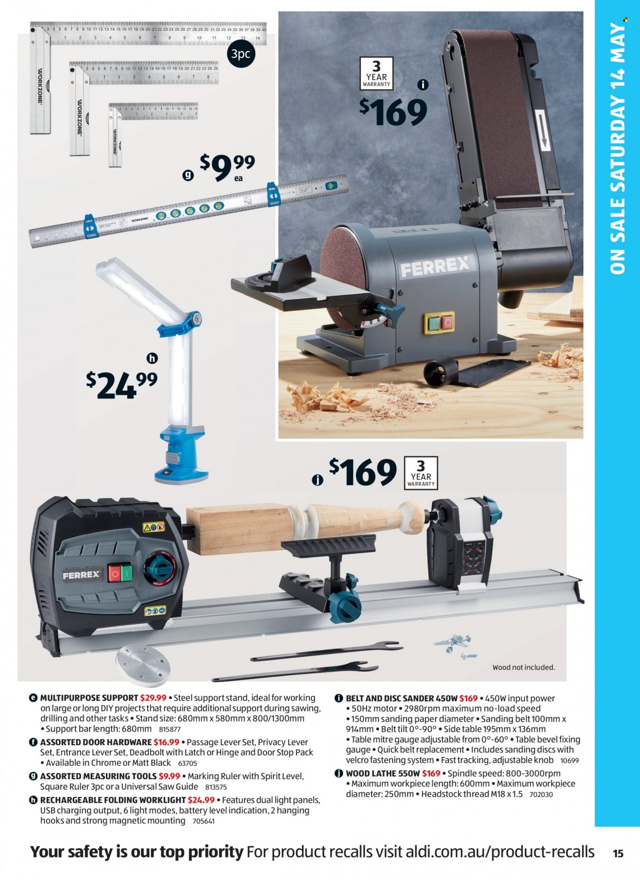 ALDI Catalogue - 12 May 2022 - 18 May 2022 - Sales products - paper, ruler, table, belt, lever set, saw. Page 15.