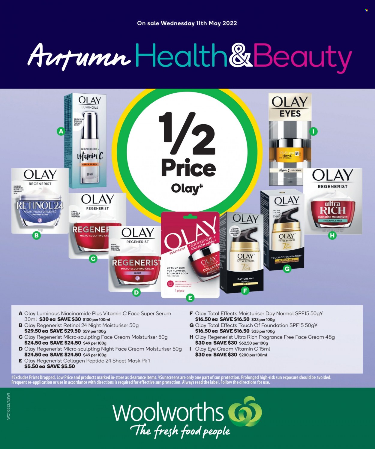 Woolworths Catalogue - 11 May 2022 - 17 May 2022 - Sales products - serum, Olay, face cream, eye cream, Niacinamide, vitamin c. Page 1.