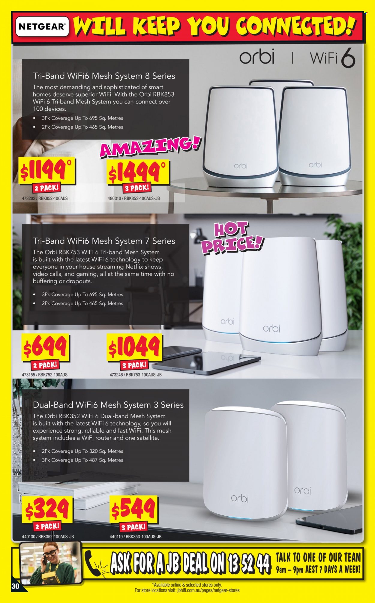JB Hi-Fi Catalogue - 12 May 2022 - 25 May 2022 - Sales products - wifi router, mesh system, router, Netgear, Orbi, satellite. Page 30.