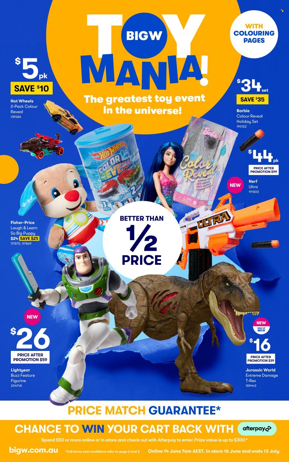 BIG W Catalogue - Sales products - Hot Wheels, Barbie, Nerf, toys, Fisher-Price, cart. Page 1.