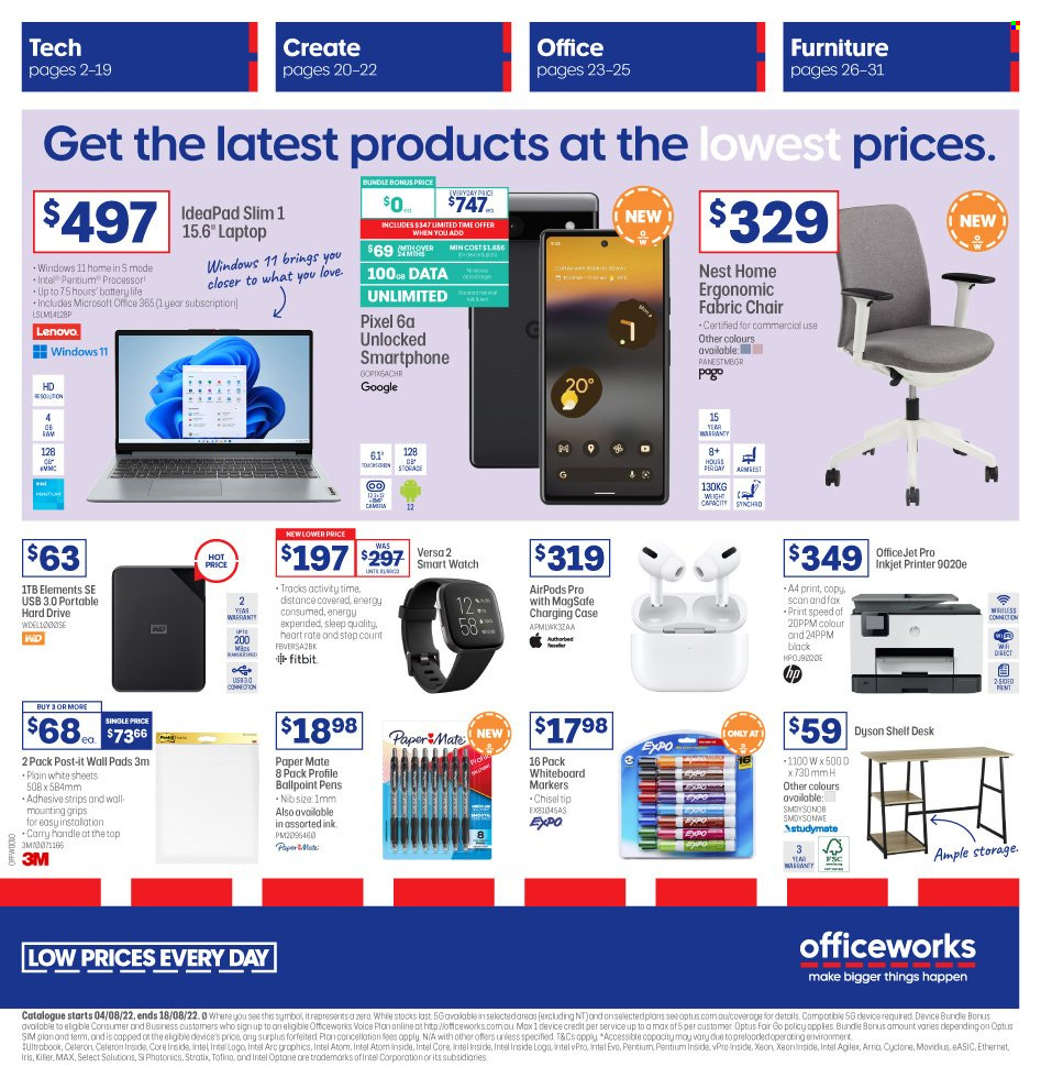 Officeworks catalogue  - 4.8.2022 - 18.8.2022. Page 1.