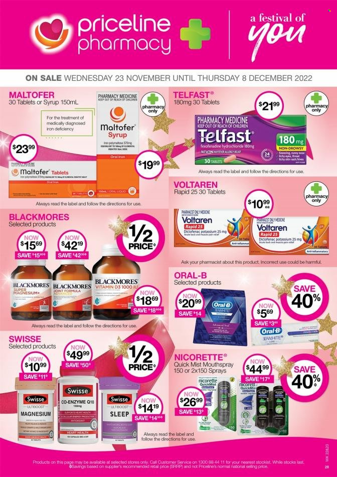 Priceline Pharmacy catalogue  - 23.11.2022 - 8.12.2022. Page 28.