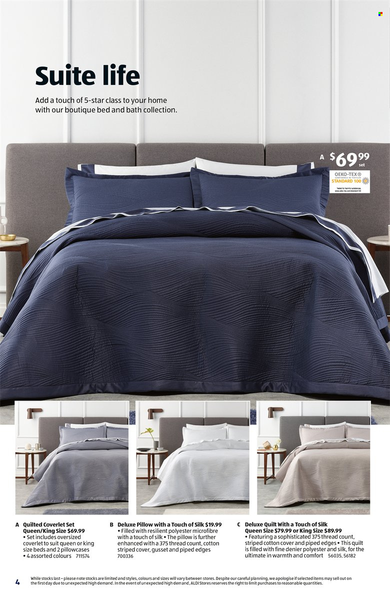 ALDI Catalogue - 24 May 2023 - 30 May 2023 - Sales products - Silk, pillow, pillowcases, quilt. Page 4.
