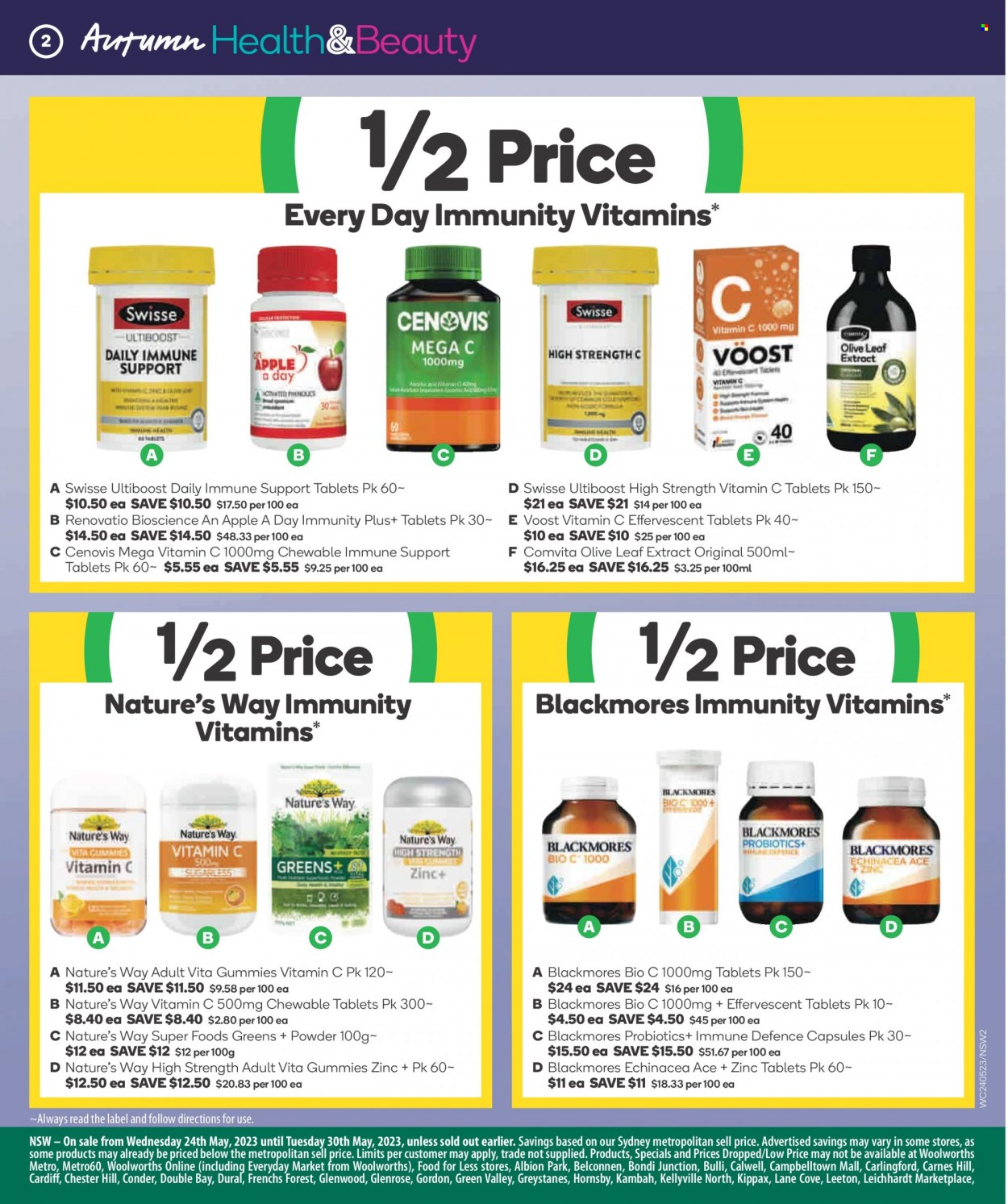 Woolworths Catalogue - 24 May 2023 - 30 May 2023 - Sales products - Swisse, vitamin c, probiotics, zinc, Cenovis, Blackmores. Page 3.
