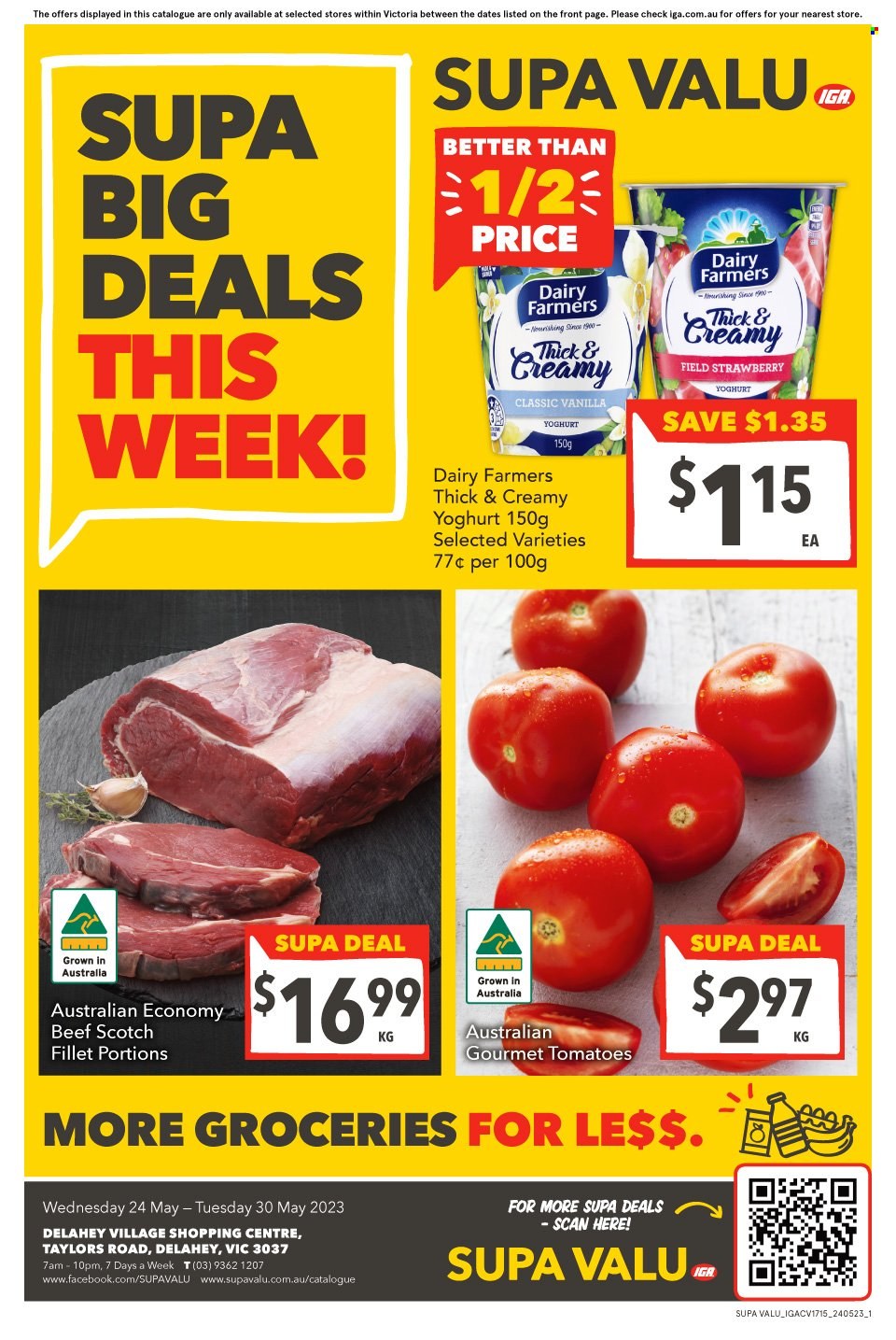 SUPA VALU Catalogue - 24 May 2023 - 30 May 2023 - Sales products - tomatoes, yoghurt. Page 1.