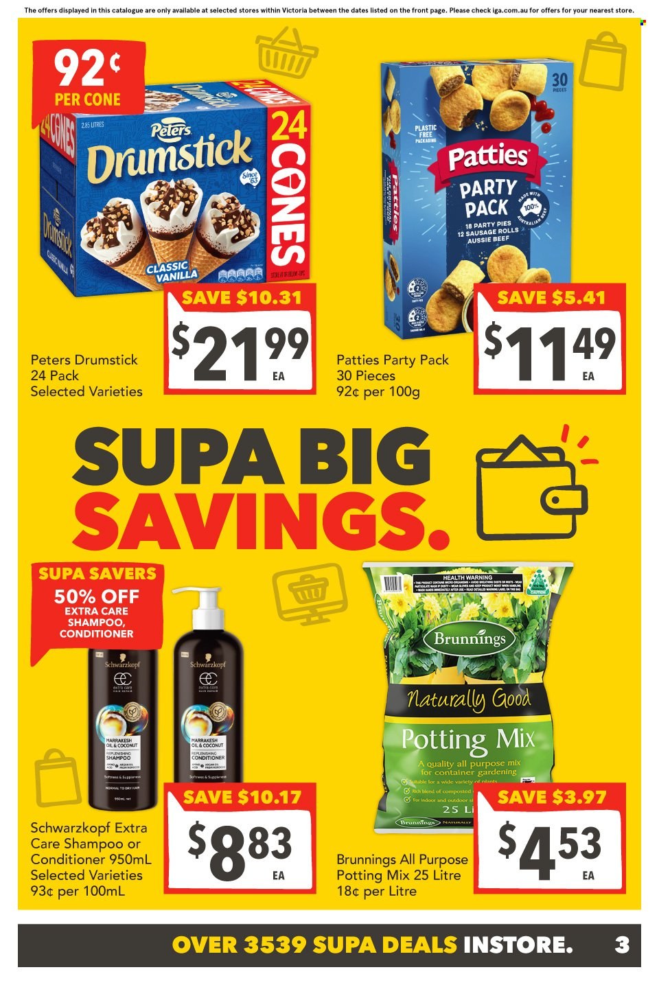 SUPA VALU Catalogue - 24 May 2023 - 30 May 2023 - Sales products - sausage rolls, pie, oil, shampoo, Schwarzkopf, Aussie, conditioner, container. Page 4.