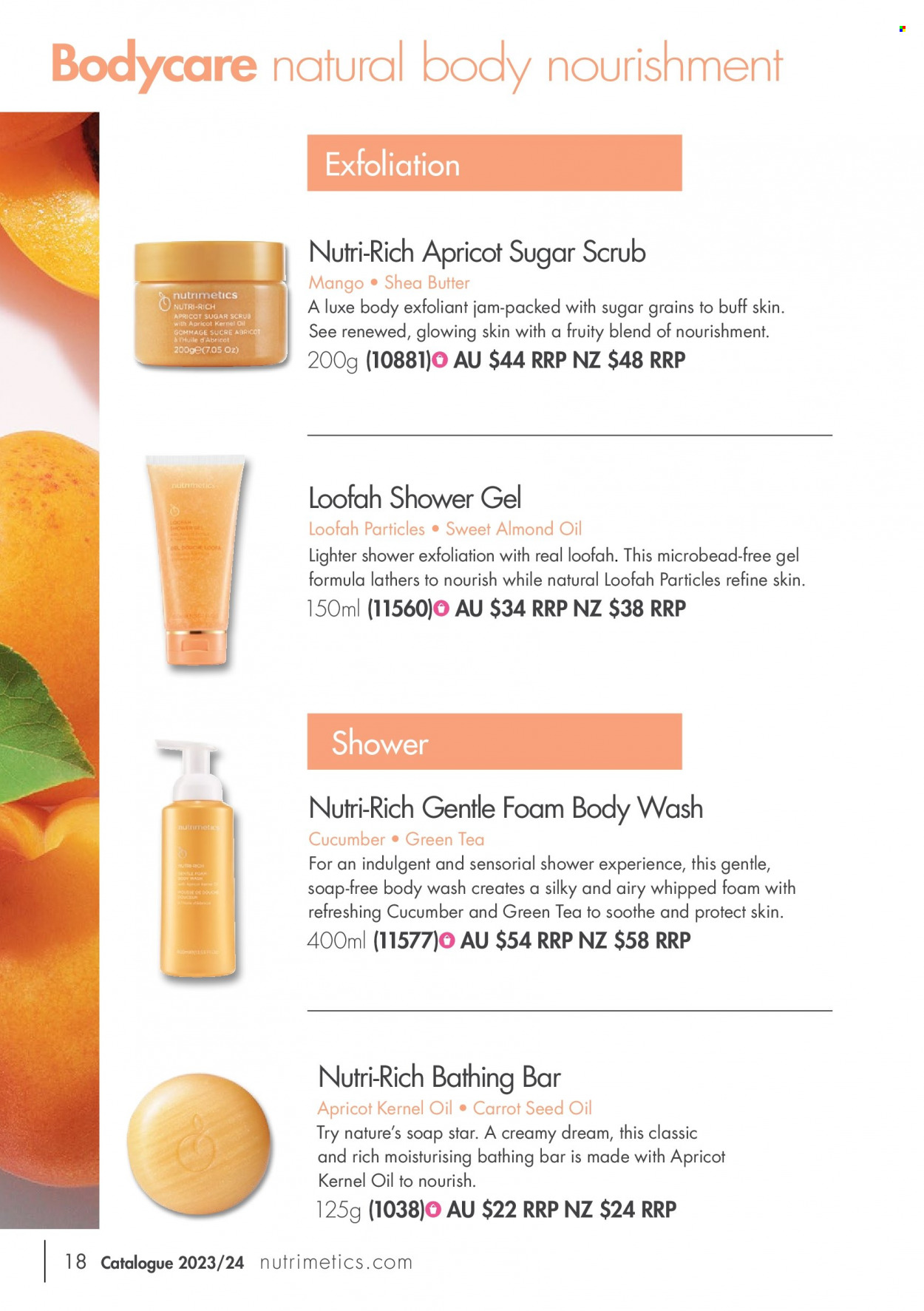 thumbnail - Nutrimetics Catalogue - Sales products - body care, body wash, shower gel, soap, Nutrimetics, shea butter. Page 18.