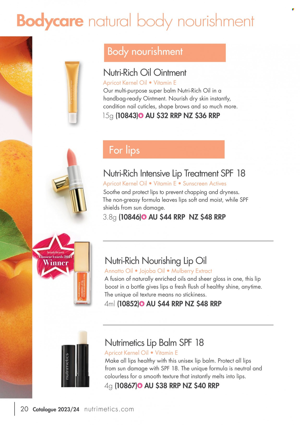 thumbnail - Nutrimetics Catalogue - Sales products - ointment, body care, lip balm, Nutrimetics, sunscreen lotion. Page 20.