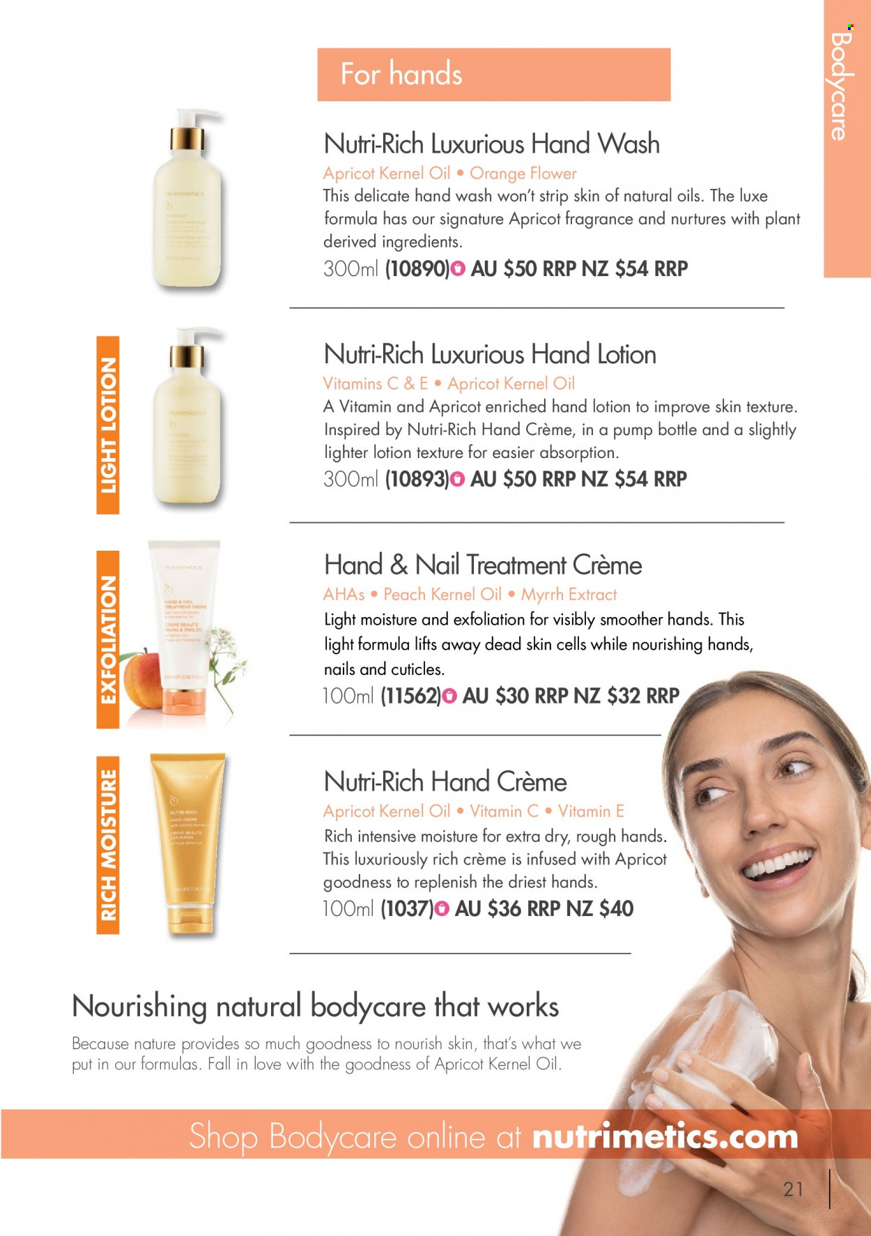 thumbnail - Nutrimetics Catalogue - Sales products - body care, hand wash, Nutrimetics, hand cream, fragrance, vitamins. Page 21.