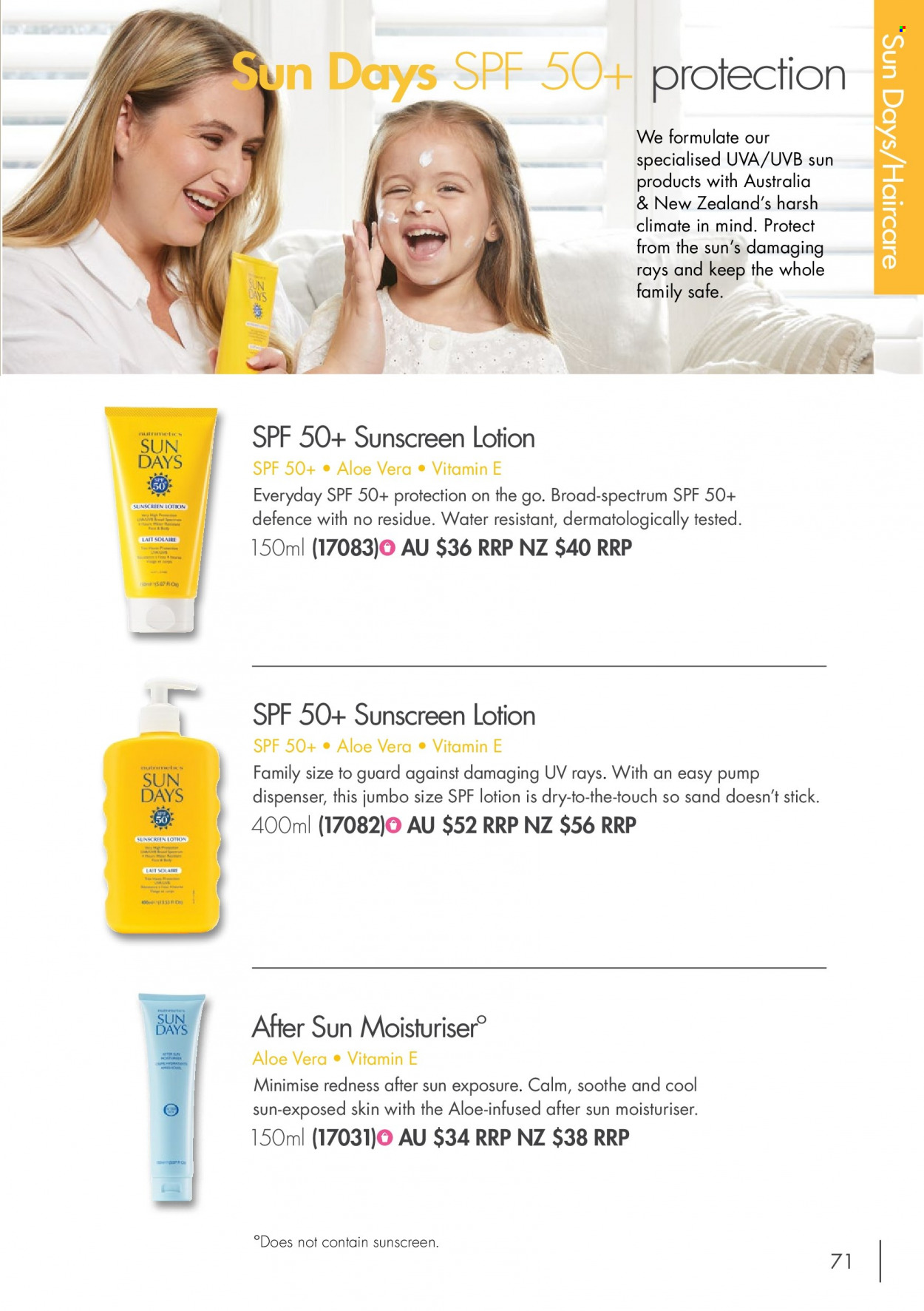 thumbnail - Nutrimetics Catalogue - Sales products - sunscreen lotion, aloe vera. Page 71.