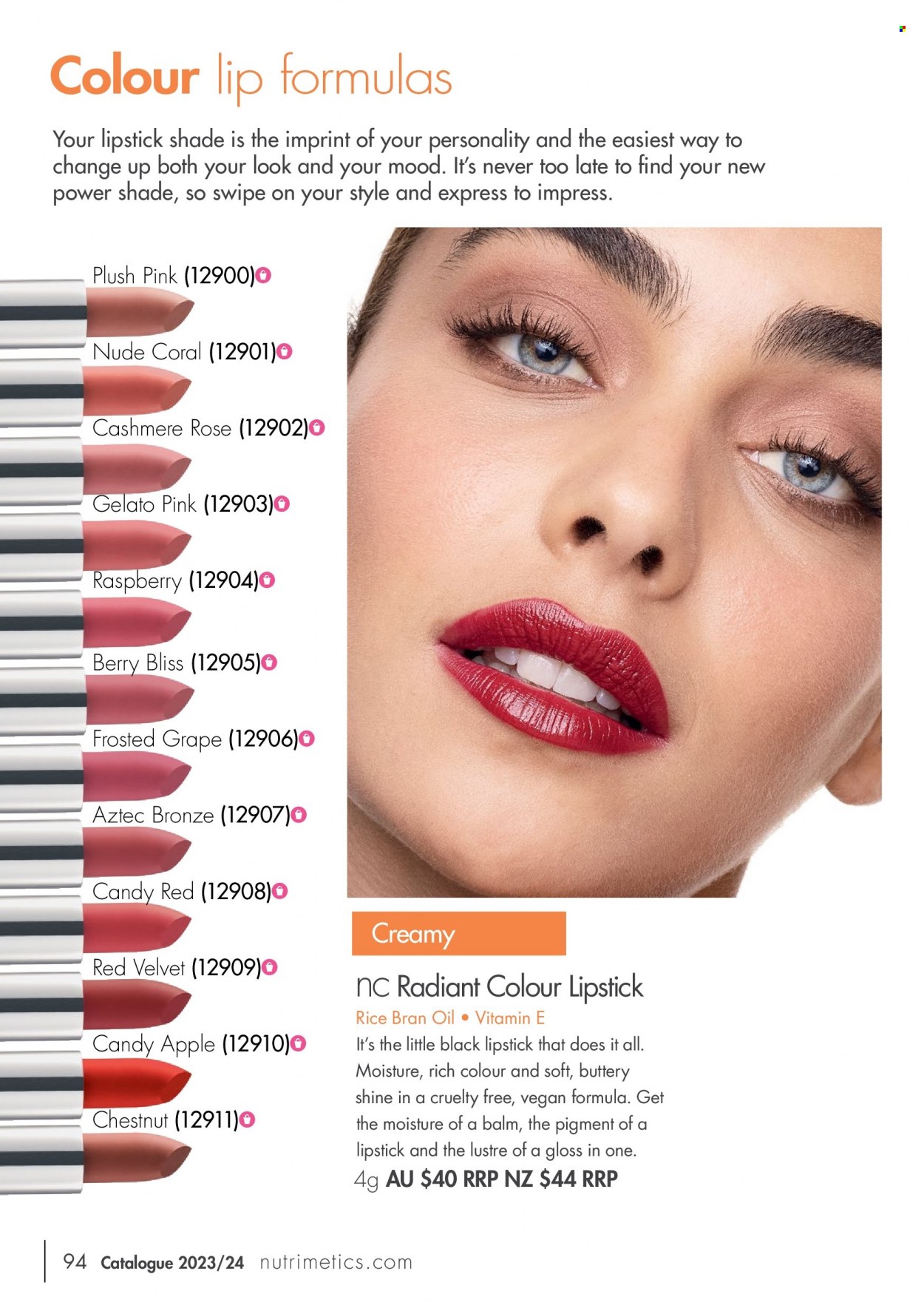 Nutrimetics Catalogue - Sales products - Nutrimetics, lipstick. Page 94.