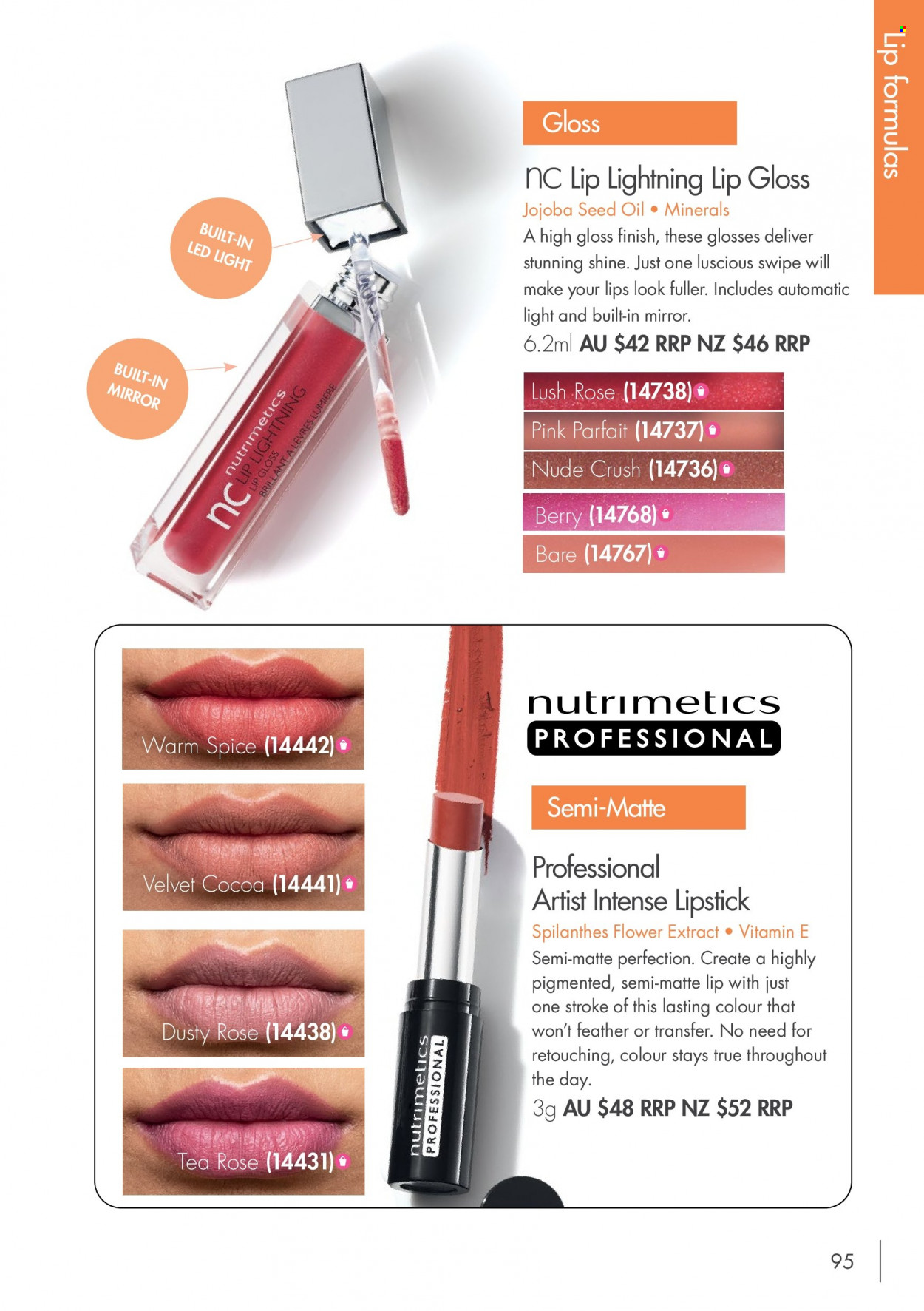 Nutrimetics Catalogue - Sales products - lip gloss, lipstick. Page 95.