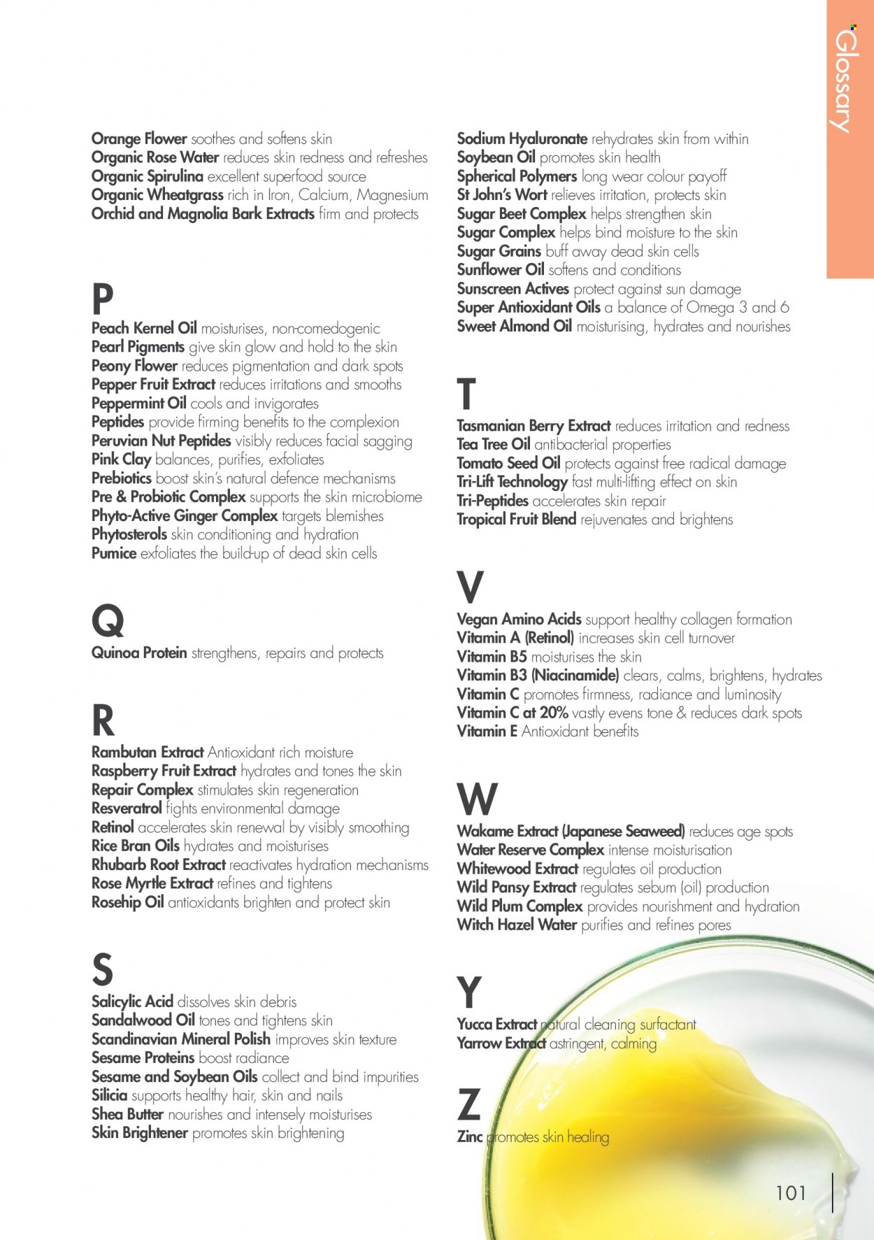 thumbnail - Nutrimetics Catalogue - Sales products - Niacinamide, rosehip oil, shea butter, sunscreen lotion, calcium, magnesium, vitamin c, Omega-3, zinc, spirulina, tea tree oil. Page 101.