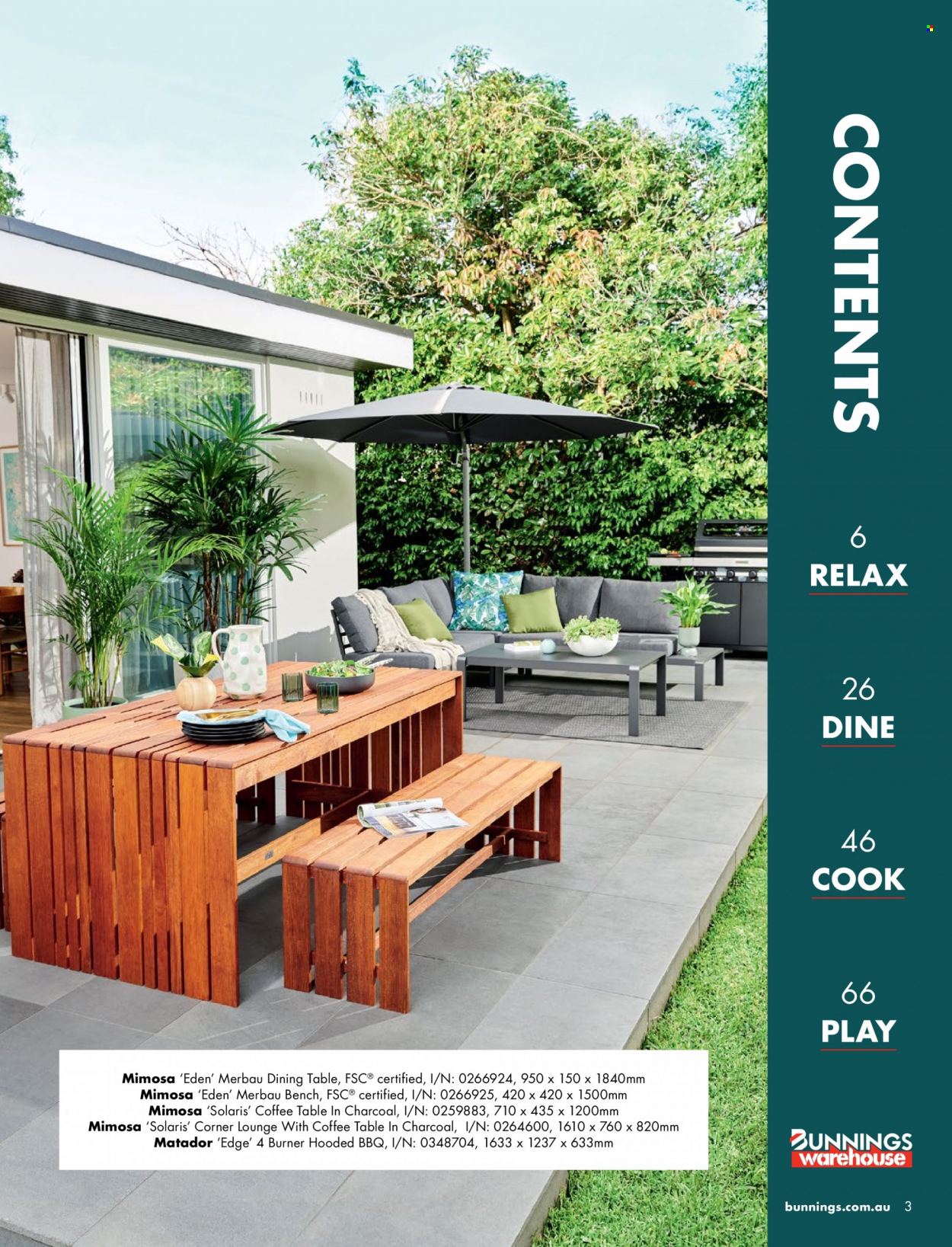 thumbnail - Bunnings Warehouse Catalogue - Sales products - dining table, table, bench, lounge, coffee table, charcoal. Page 3.
