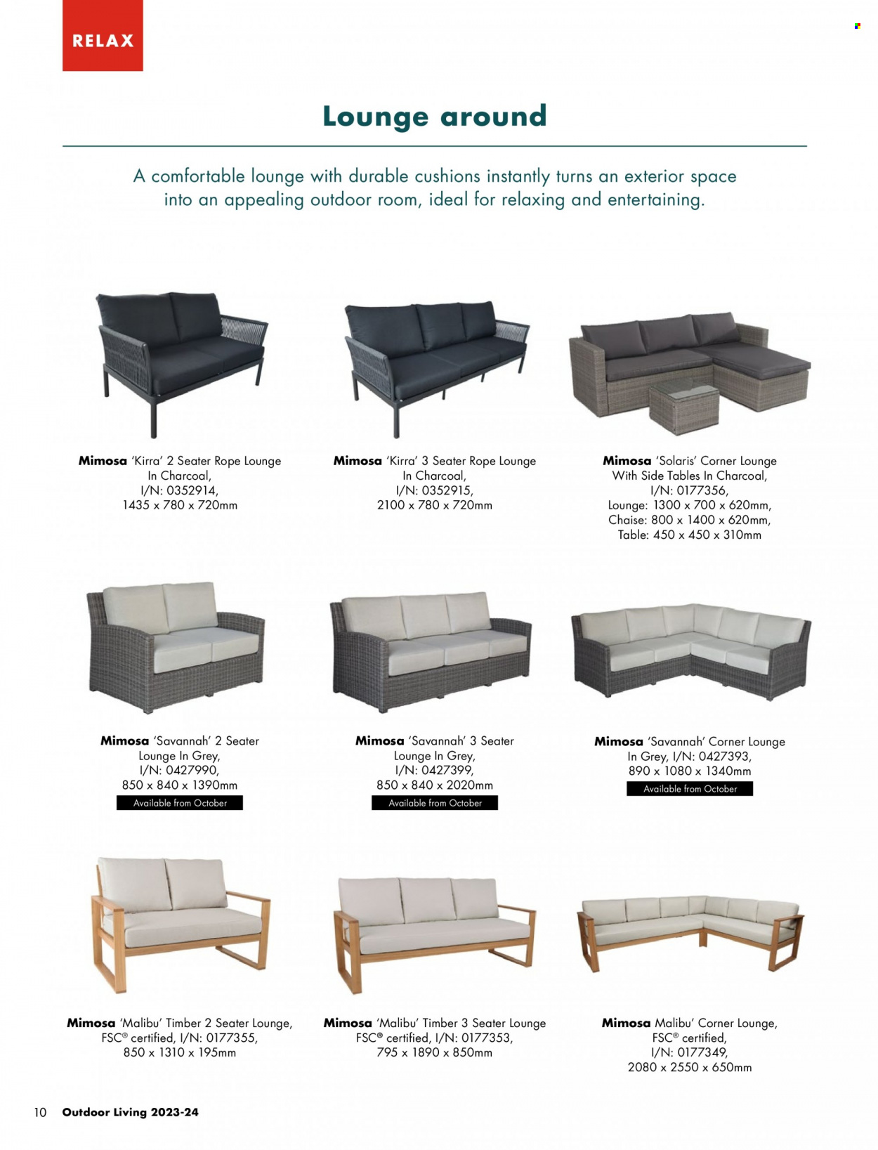 thumbnail - Bunnings Warehouse Catalogue - Sales products - table, lounge, sidetable, cushion, charcoal. Page 10.