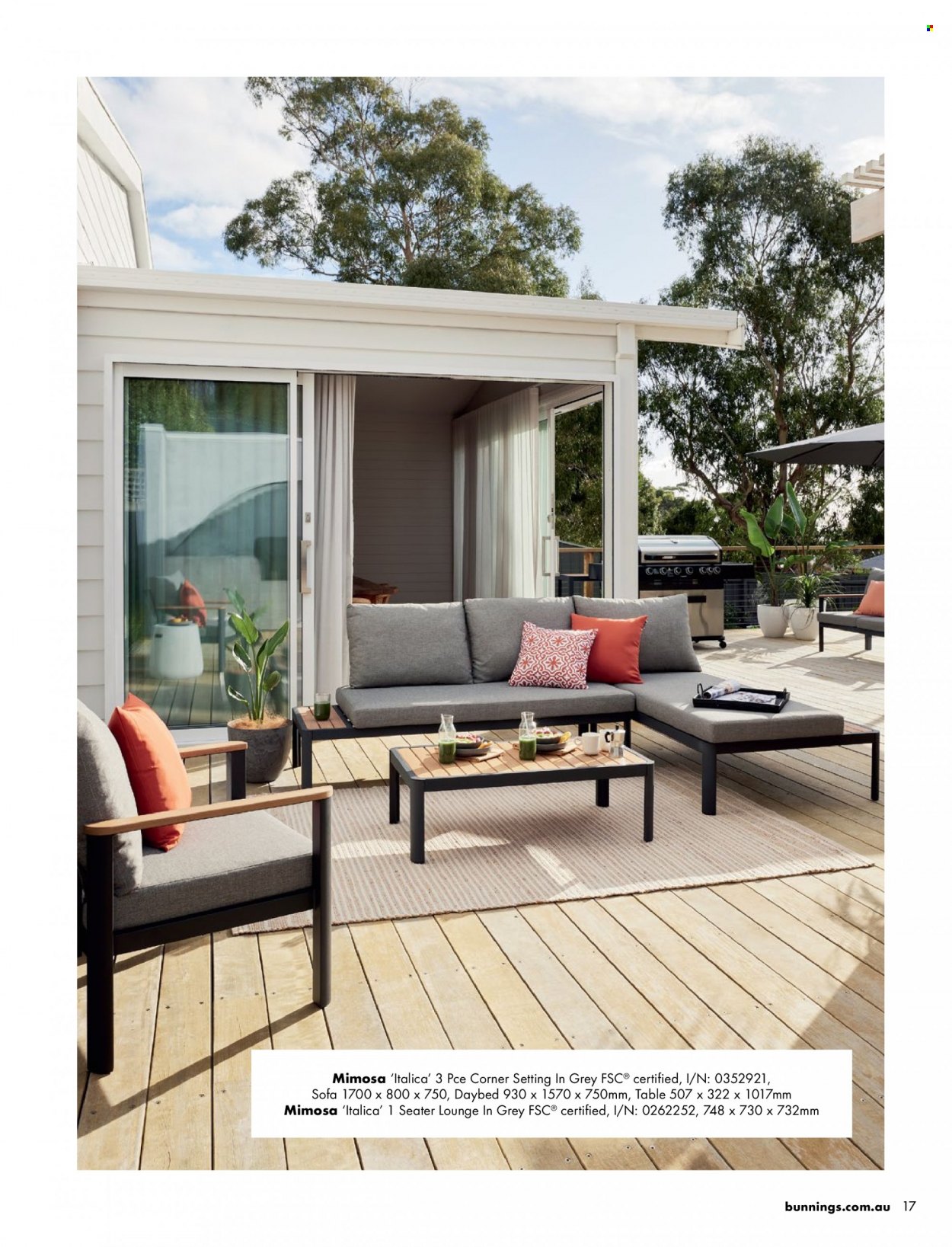 thumbnail - Bunnings Warehouse Catalogue - Sales products - table, sofa, lounge, daybed. Page 17.