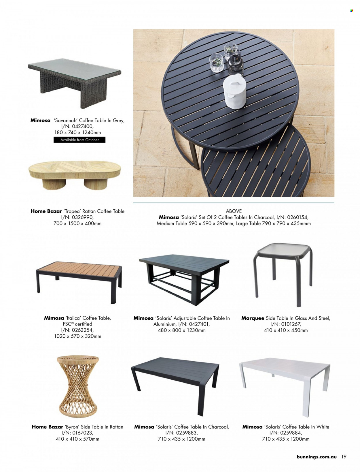 thumbnail - Bunnings Warehouse Catalogue - Sales products - table, coffee table, sidetable, charcoal. Page 19.