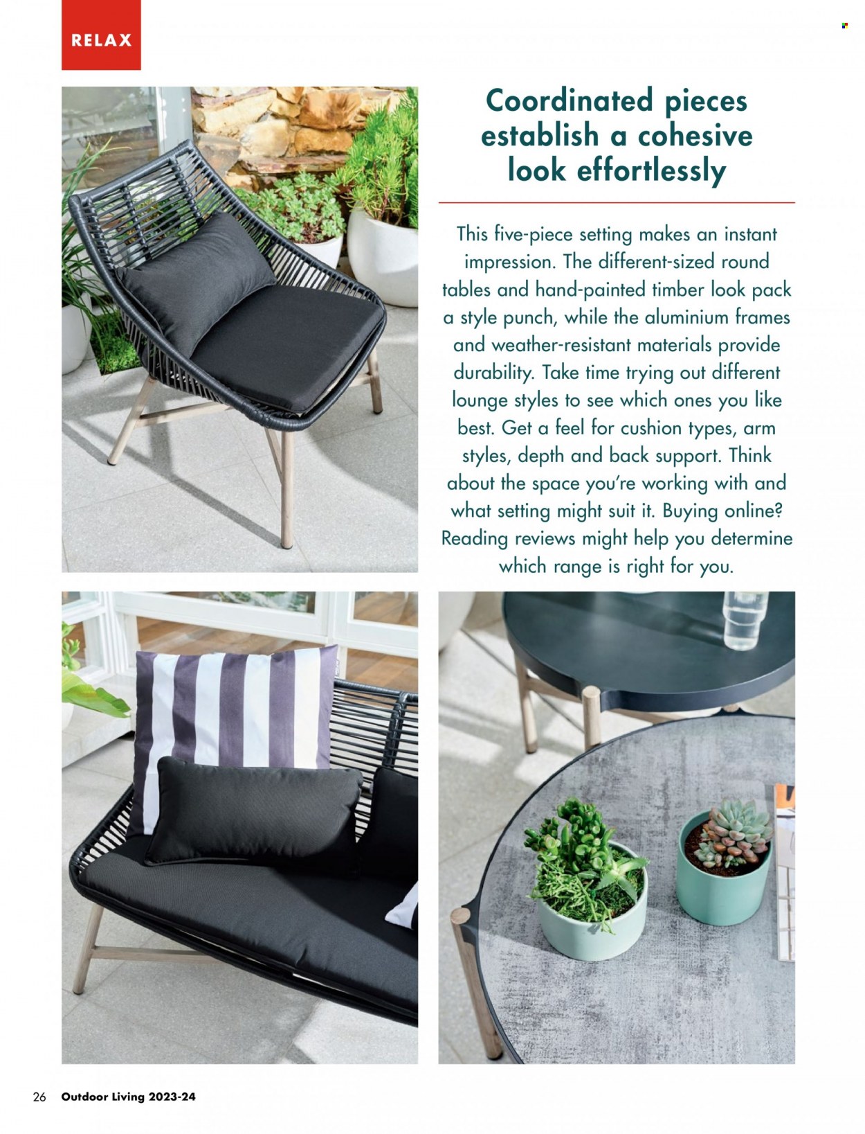 thumbnail - Bunnings Warehouse Catalogue - Sales products - table, lounge, cushion. Page 26.