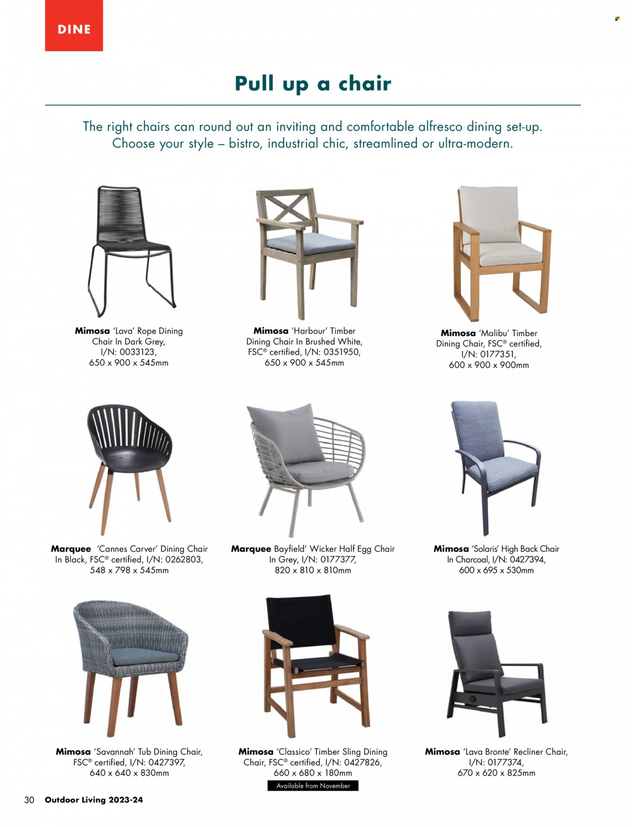 thumbnail - Bunnings Warehouse Catalogue - Sales products - dining set, dining chair, chair, recliner chair. Page 30.