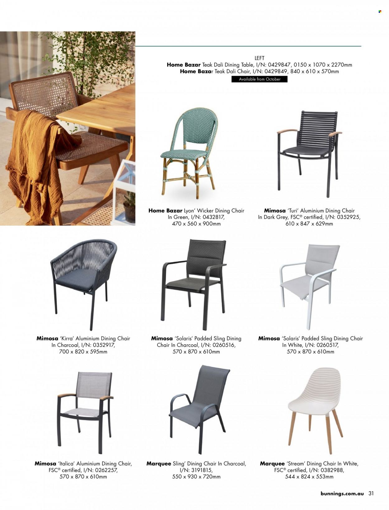 thumbnail - Bunnings Warehouse Catalogue - Sales products - dining table, table, dining chair, chair. Page 31.