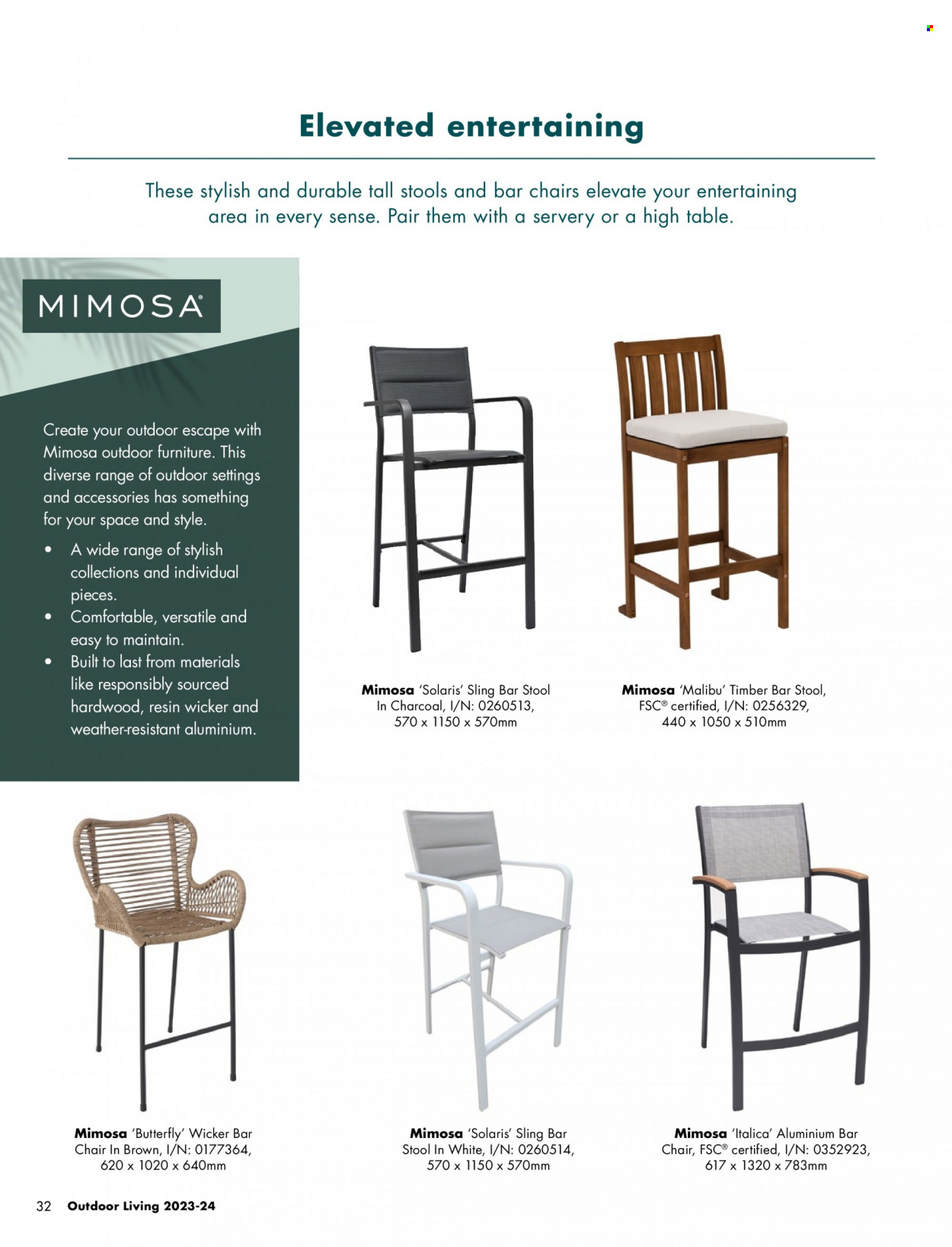 thumbnail - Bunnings Warehouse Catalogue - Sales products - table, stool, chair, bar stool, outdoor furniture. Page 32.