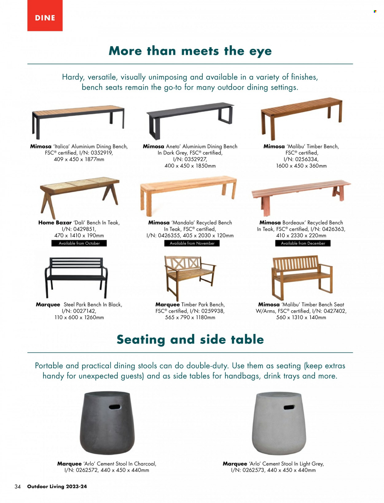 thumbnail - Bunnings Warehouse Catalogue - Sales products - table, dining bench, stool, bench, sidetable, charcoal. Page 34.