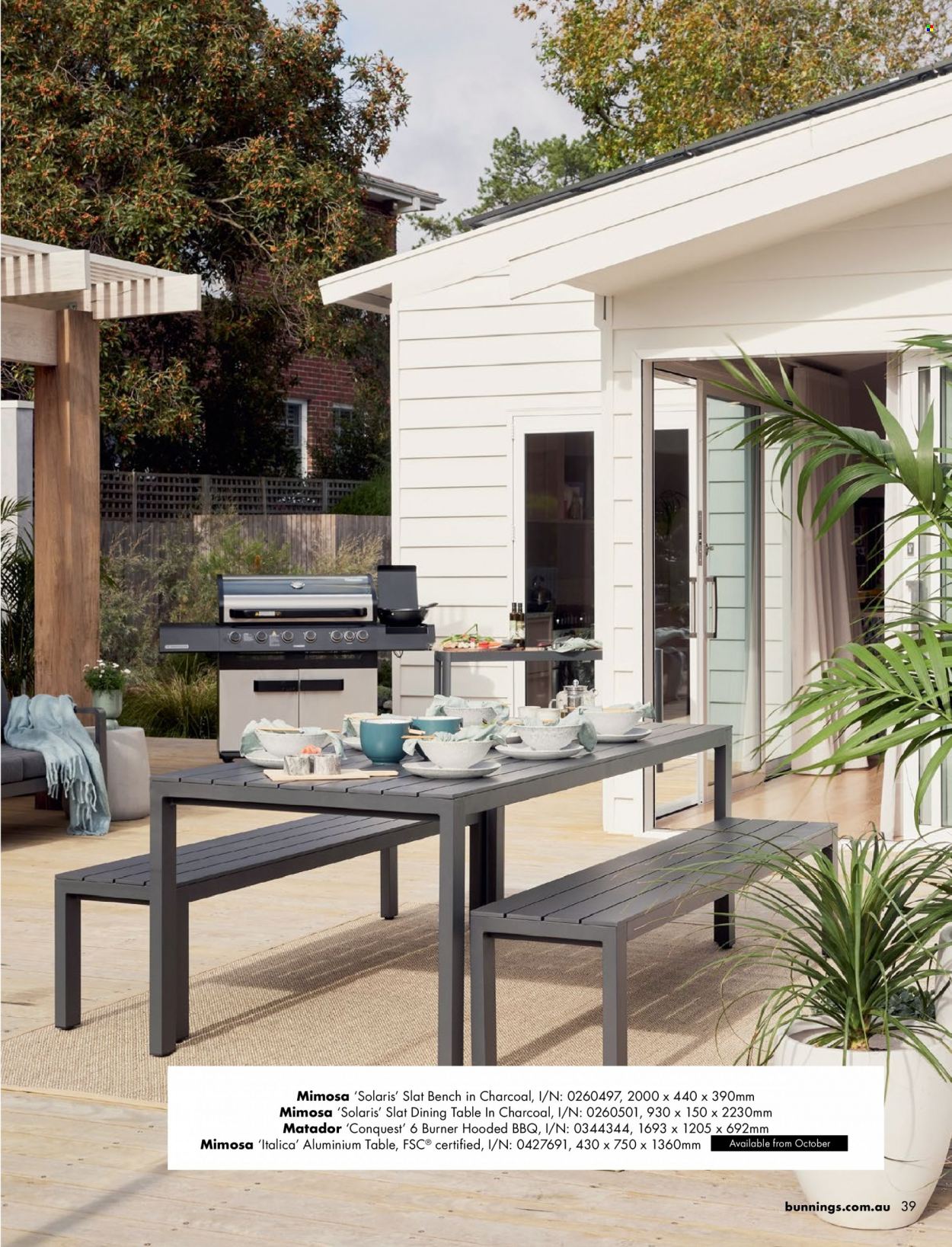 thumbnail - Bunnings Warehouse Catalogue - Sales products - dining table, table, bench, charcoal. Page 39.
