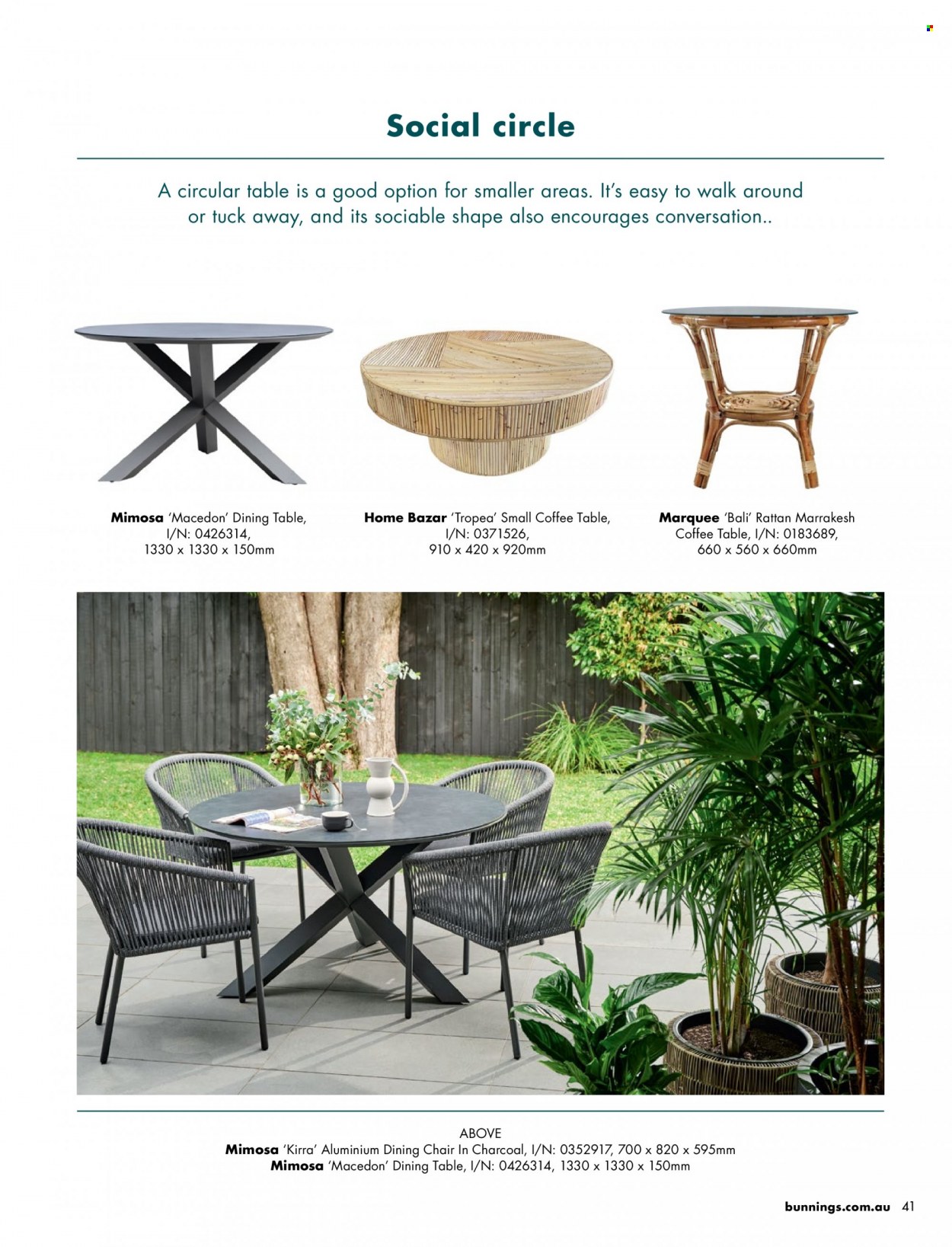 thumbnail - Bunnings Warehouse Catalogue - Sales products - dining table, table, dining chair, chair, coffee table. Page 41.