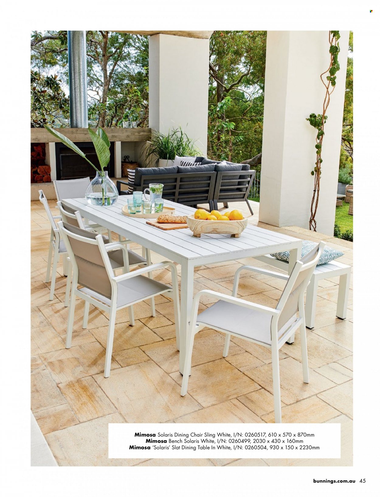 thumbnail - Bunnings Warehouse Catalogue - Sales products - dining table, table, dining chair, chair, bench. Page 45.