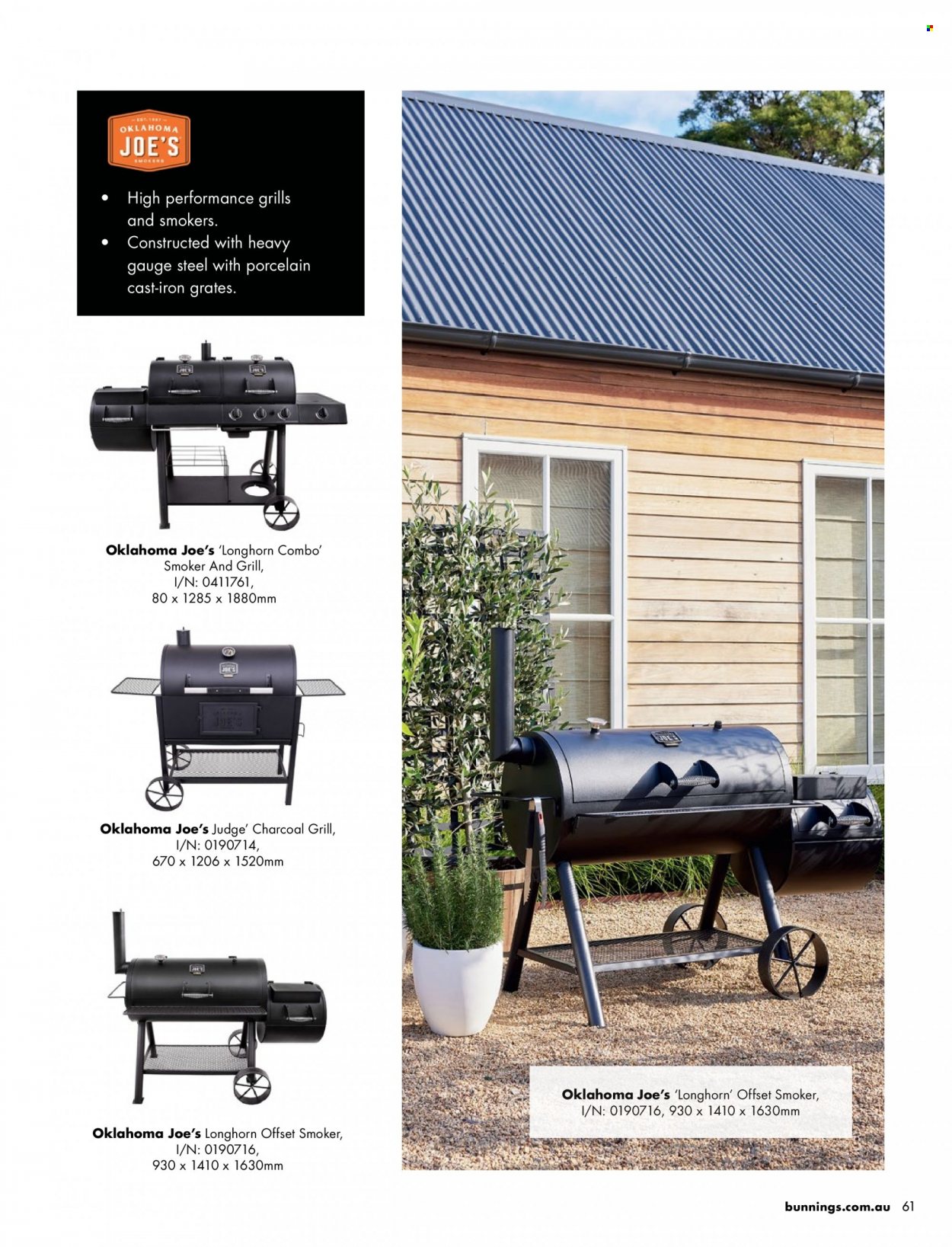 thumbnail - Bunnings Warehouse Catalogue - Sales products - smoker, charcoal grill. Page 61.