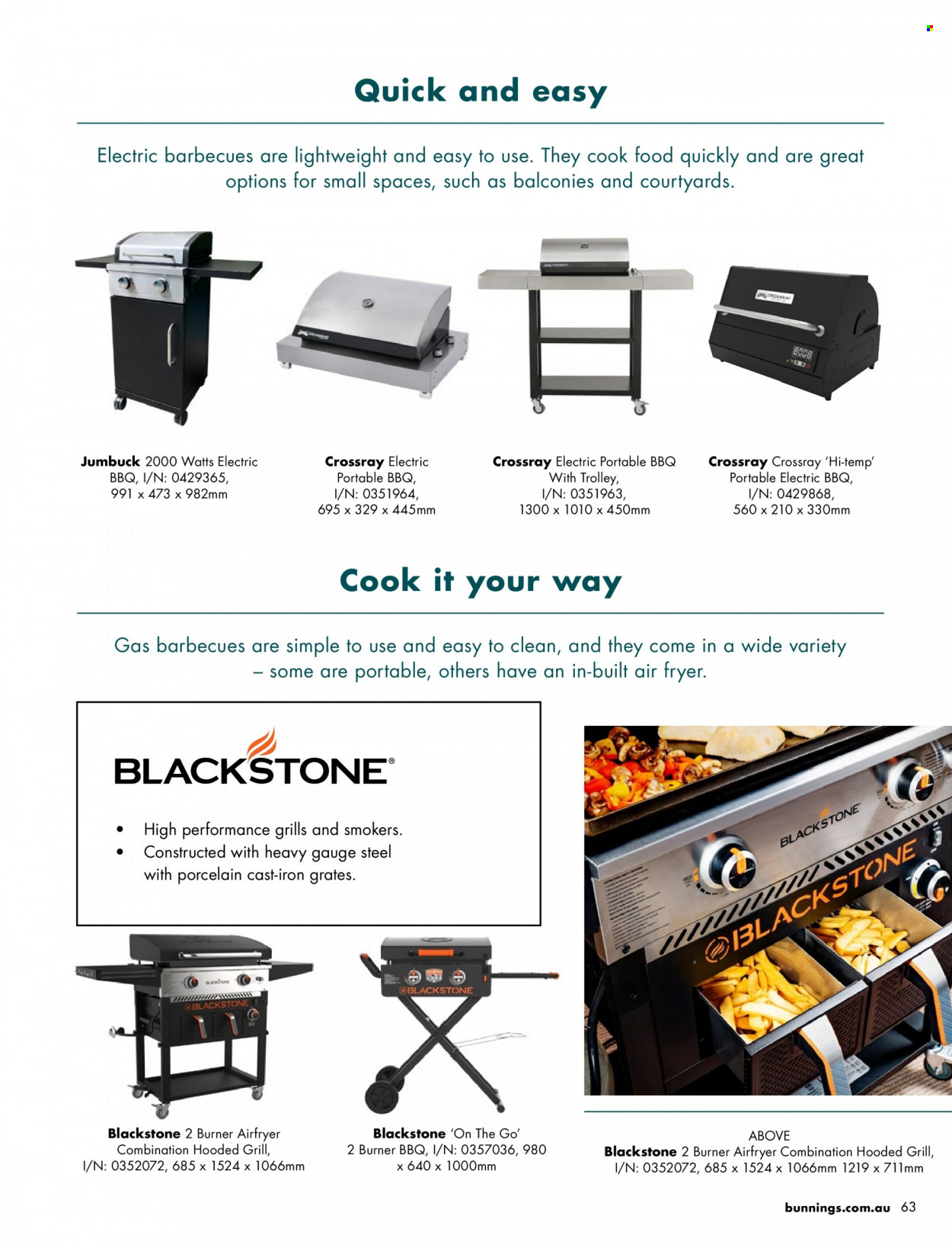 thumbnail - Bunnings Warehouse Catalogue - Sales products - trolley, air fryer, grill, portable barbecue. Page 63.
