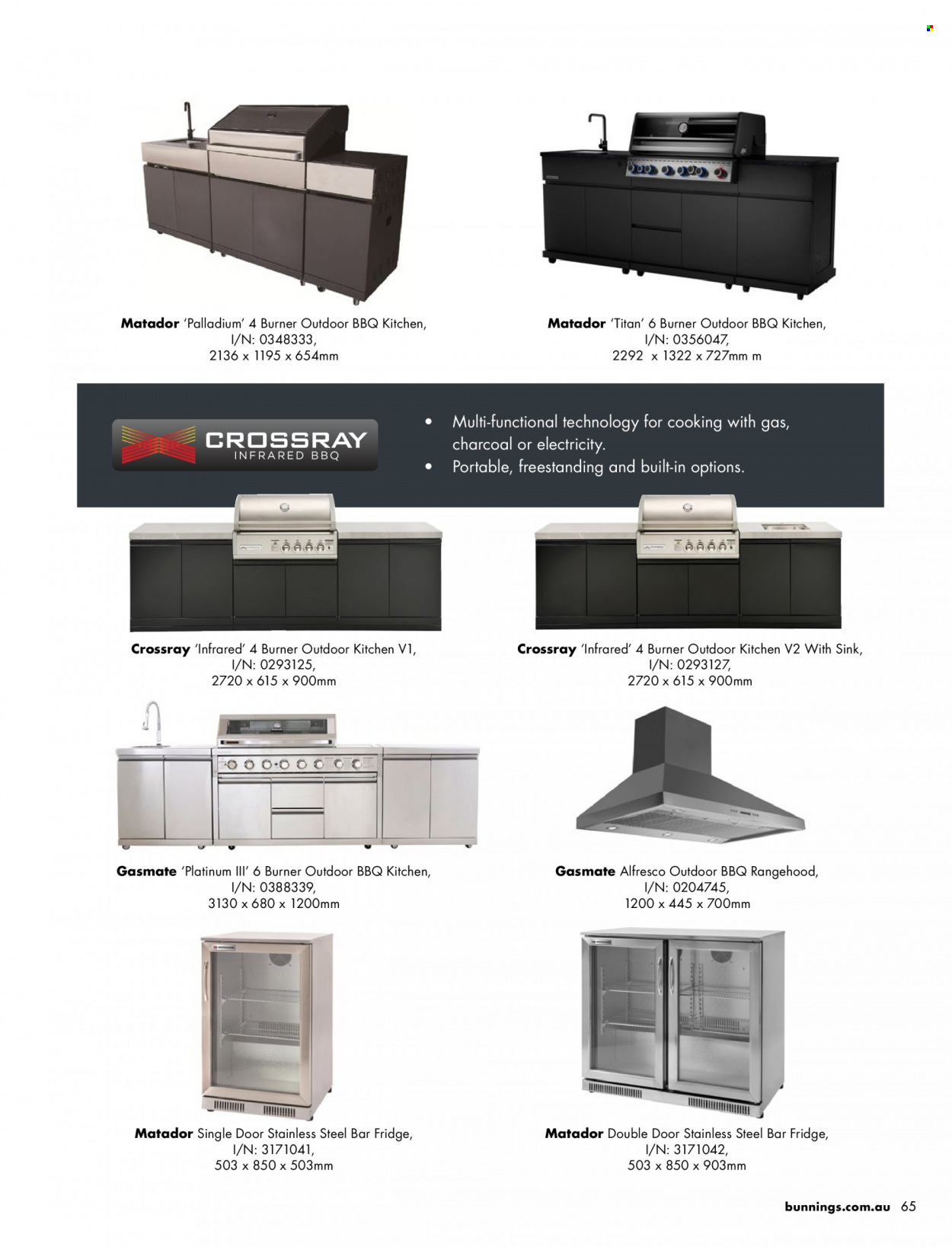 thumbnail - Bunnings Warehouse Catalogue - Sales products - refrigerator, bar fridge, fridge, charcoal. Page 65.