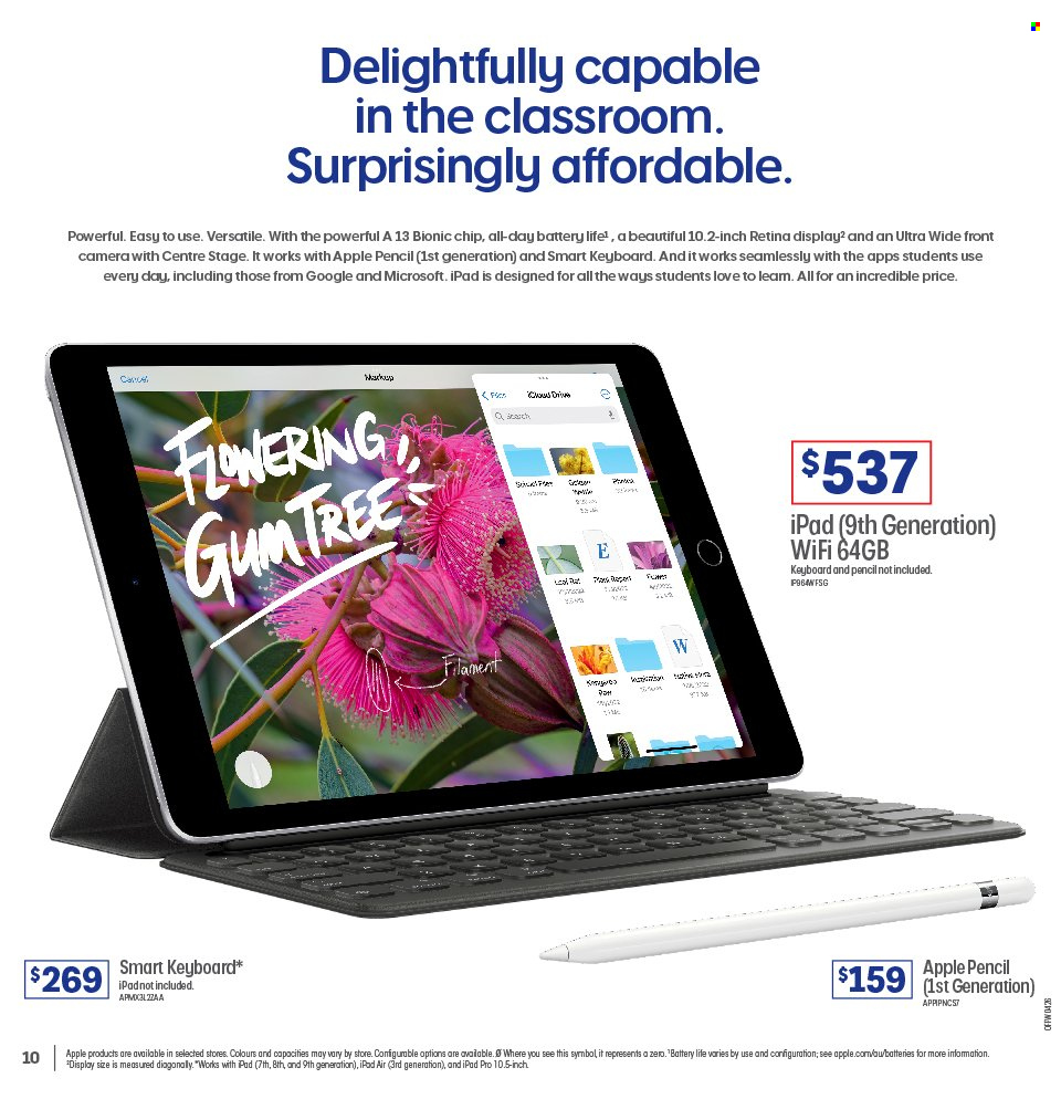 Officeworks Catalogue - 6 Oct 2023 - 5 Feb 2024 - Sales products - Apple, tablet, pencil, keyboard, Apple Pencil, Markus. Page 10.