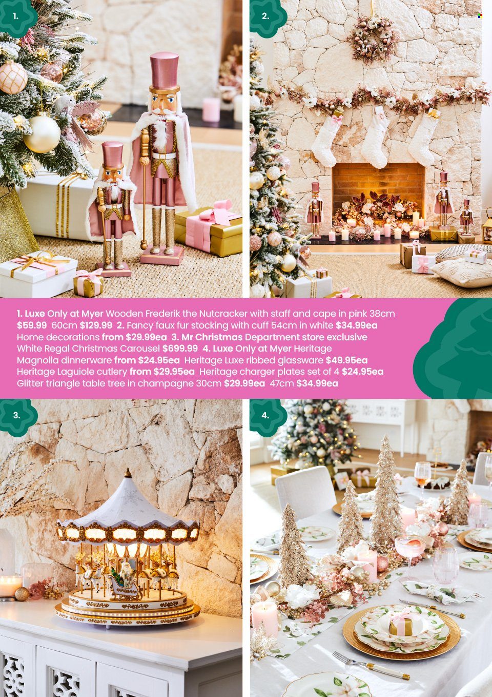 thumbnail - Myer Catalogue - 1 Nov 2023 - 24 Dec 2023 - Sales products - dinnerware set, glassware set, plate, glitter, christmas carousel, christmas decor, carousel. Page 11.