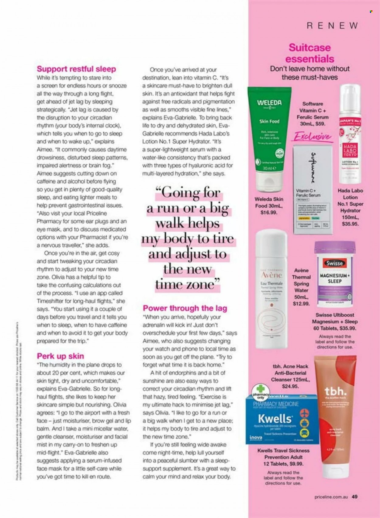 Priceline Pharmacy Catalogue - 30 Oct 2023 - 14 Feb 2024 - Sales products - Plenty, Jet, Swisse, cleanser, lip balm, micellar water, serum, face mask, eye mask, facial mist, brow gel, magnesium, medicine. Page 49.