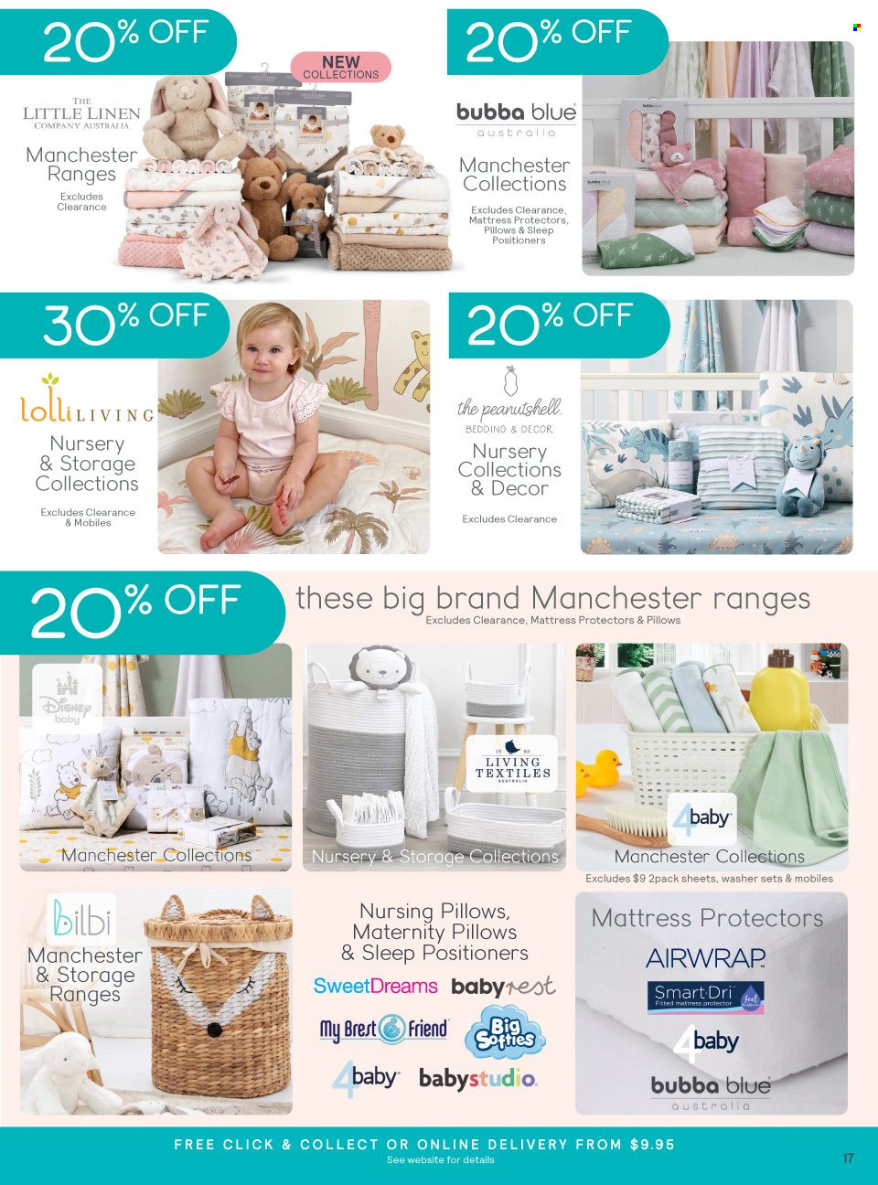 thumbnail - Baby Bunting Catalogue - 9 Nov 2023 - 3 Dec 2023 - Sales products - bedding, linens, pillow, mattress protector. Page 17.