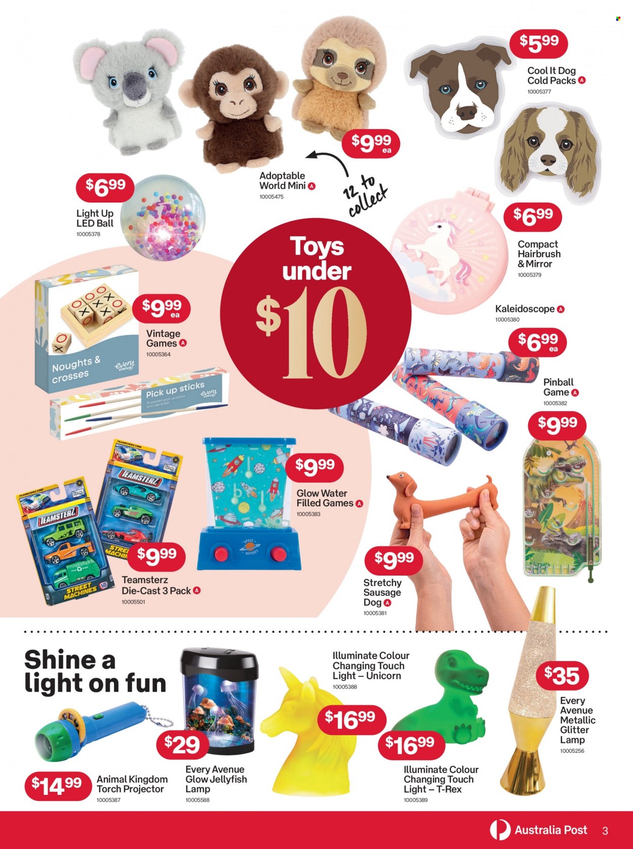 Australia Post Catalogue - 13 Nov 2023 - 24 Dec 2023 - Sales products - hair brush, glitter, projector, toys, lamp. Page 3.