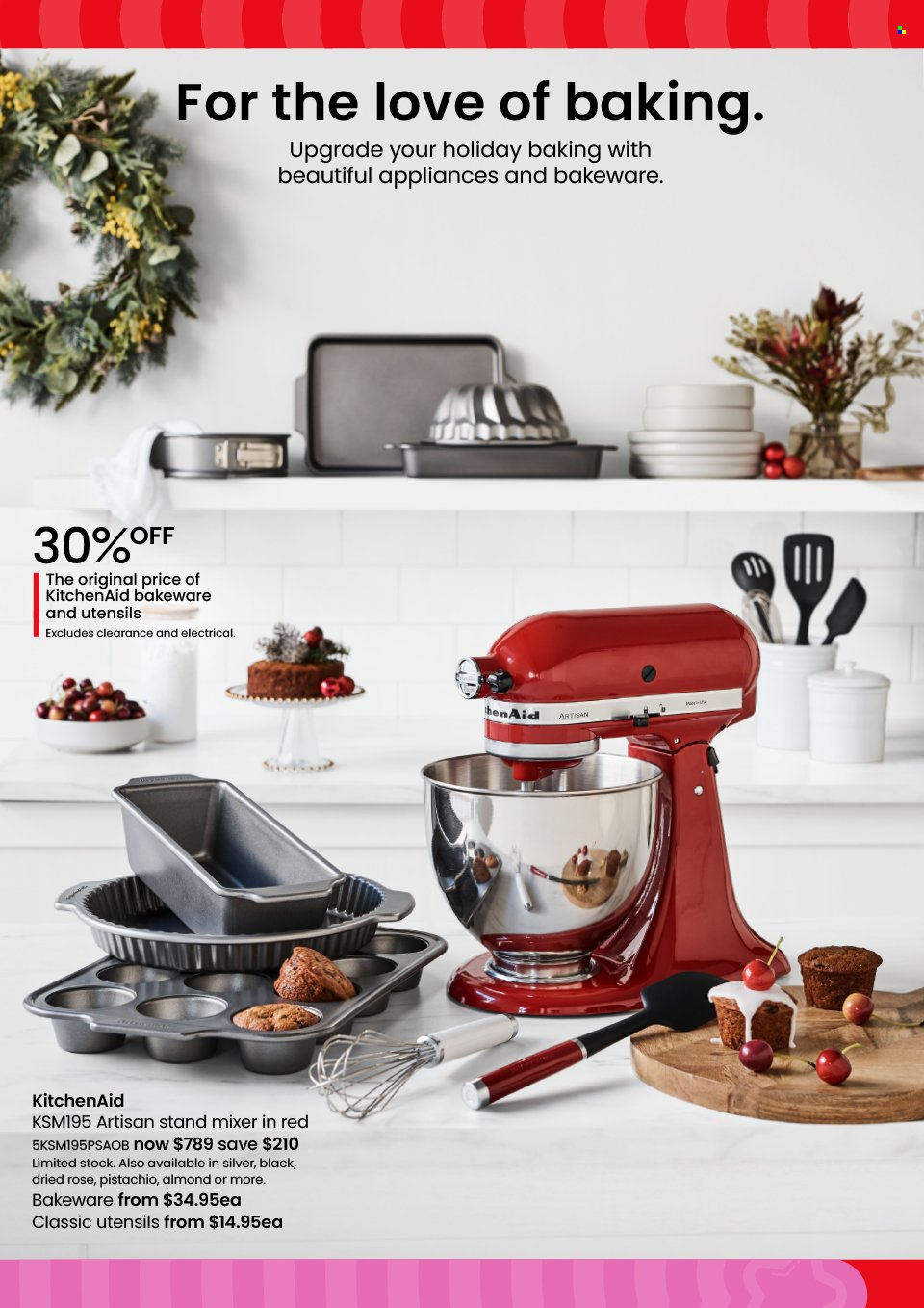 Myer Catalogue - Sales products - KitchenAid, utensils, bakeware, mixer, stand mixer. Page 18.