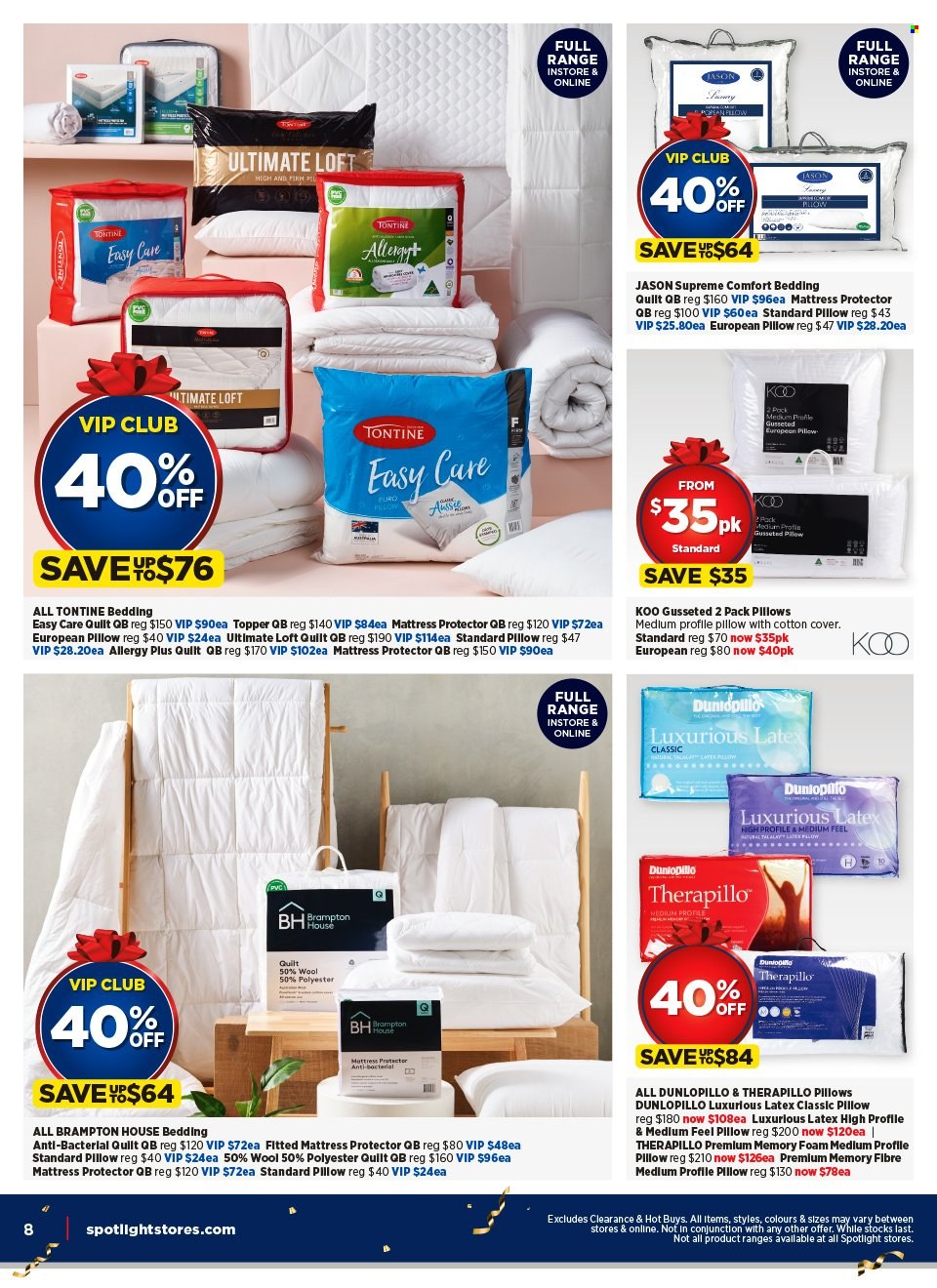 Spotlight Catalogue - 15 Nov 2023 - 3 Dec 2023 - Sales products - bedding, topper, pillow, quilt, mattress protector. Page 10.