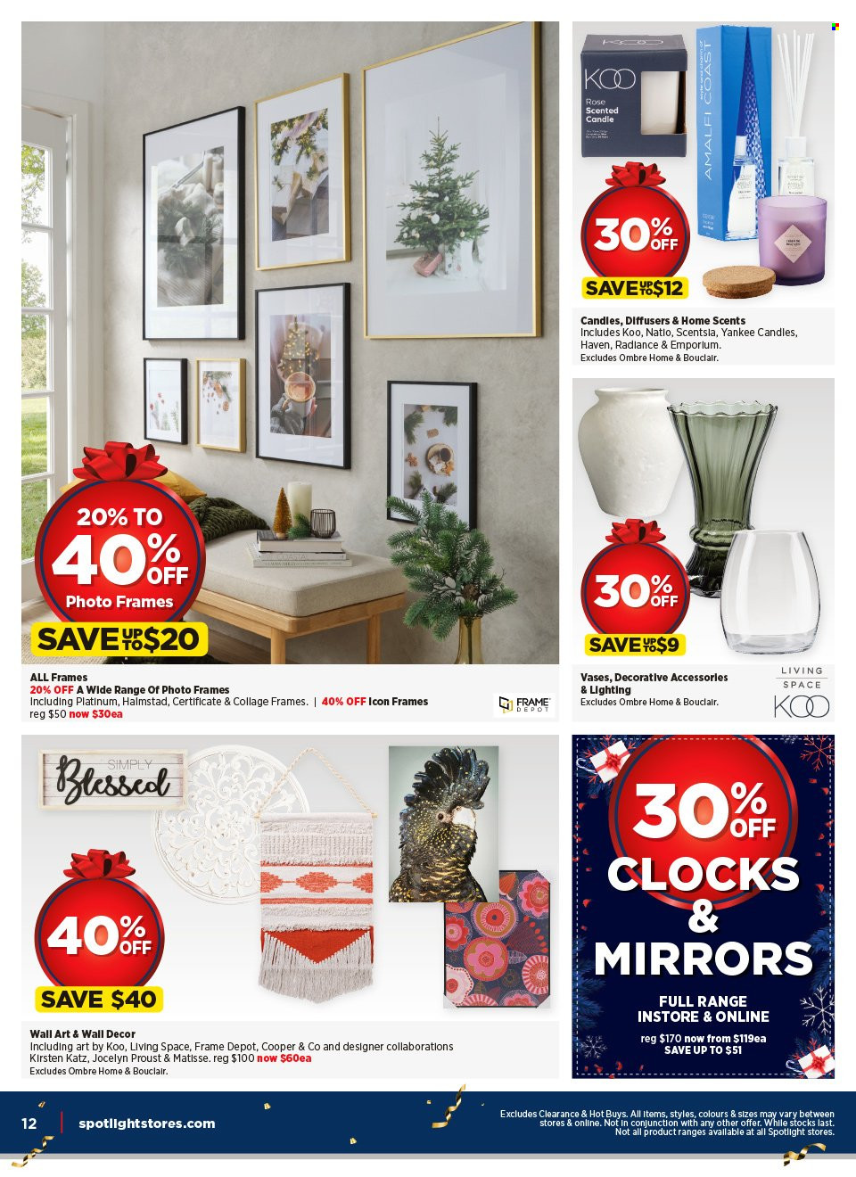 thumbnail - Spotlight Catalogue - 15 Nov 2023 - 3 Dec 2023 - Sales products - photo frame, candle, diffuser, scented candle, mirror, wall decor, vase, lighting, rose. Page 14.