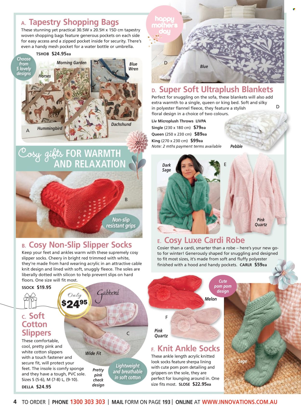 thumbnail - Innovations Catalogue - Sales products - slippers, sponge, drink bottle, bag, blanket, tapestry, socks, umbrella, robe. Page 4.