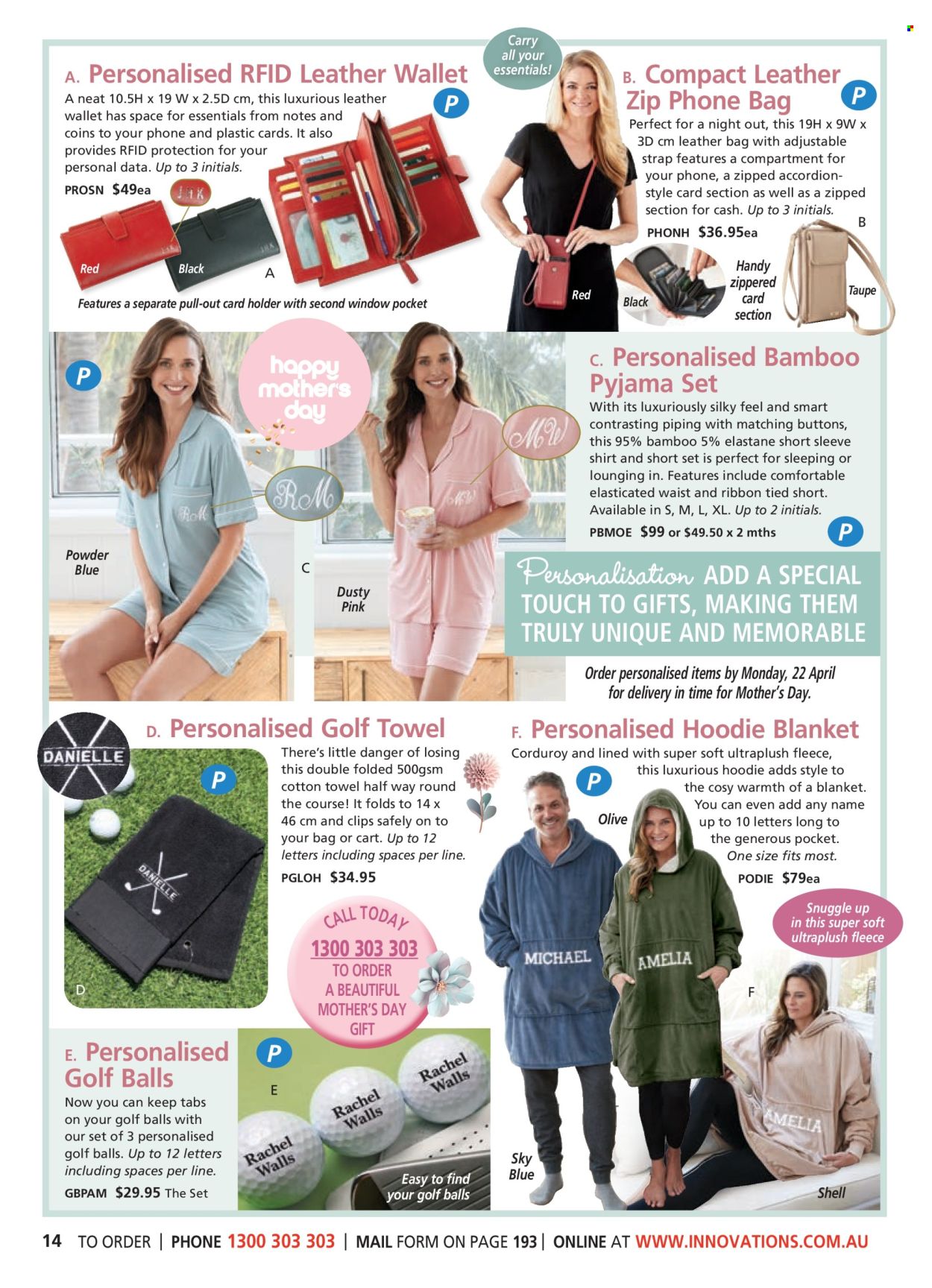 thumbnail - Innovations Catalogue - Sales products - ribbon, blanket, towel, hoodie, shirt, leather bag, leather wallet, pajamas. Page 14.