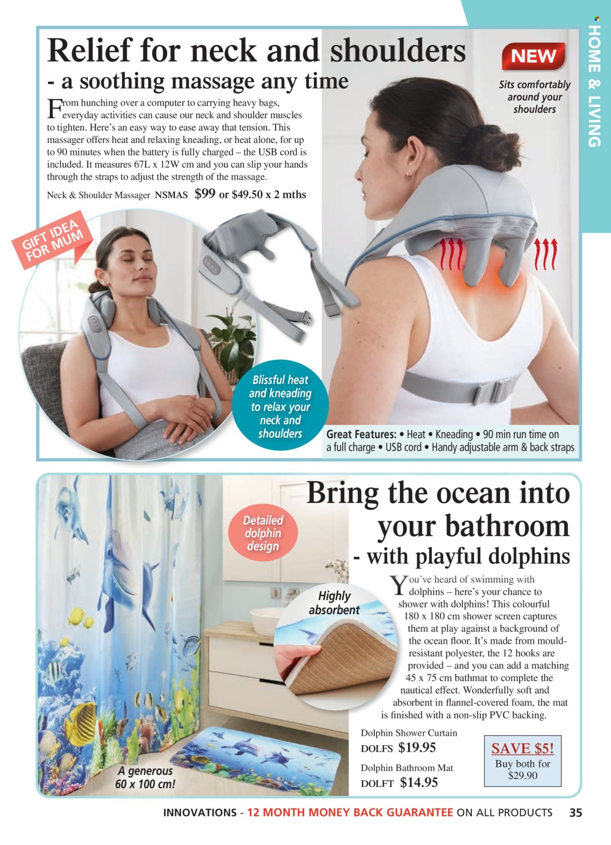 thumbnail - Innovations Catalogue - Sales products - shower curtain, bag, bath mat, massager. Page 35.