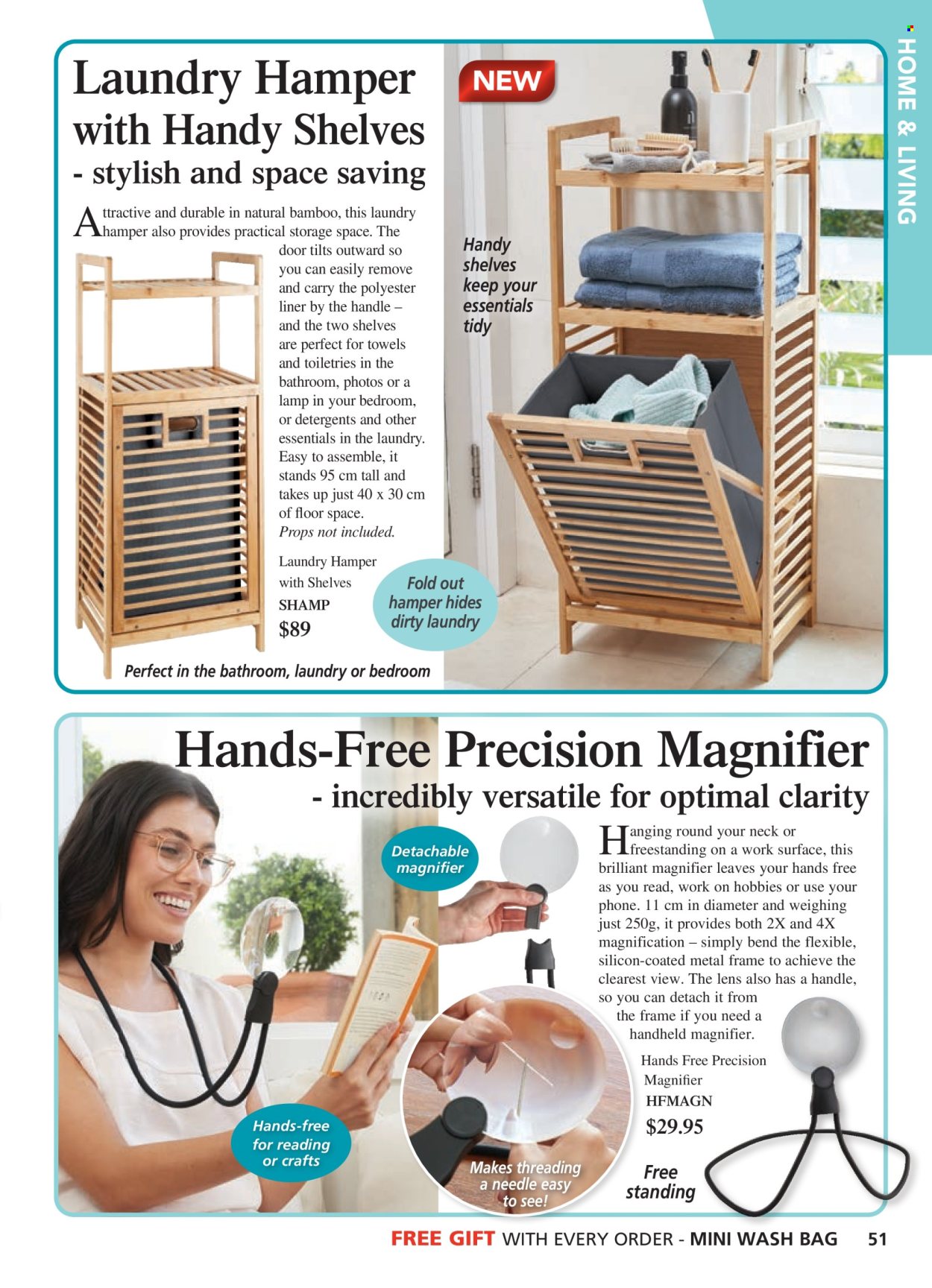 thumbnail - Innovations Catalogue - Sales products - magnifier, laundry hamper, towel, lamp. Page 51.