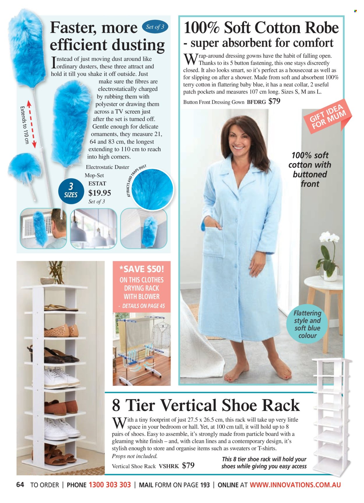 thumbnail - Innovations Catalogue - Sales products - drying rack, mop, duster, dressing gown, t-shirt, robe. Page 64.