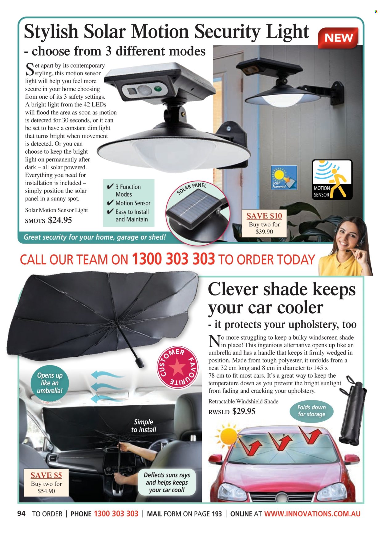 thumbnail - Innovations Catalogue - Sales products - umbrella, sensor light, security light. Page 94.