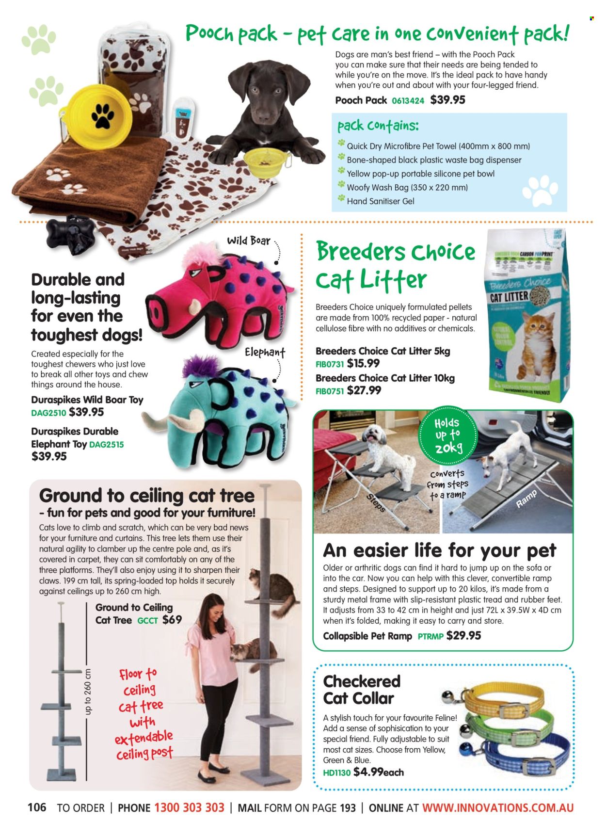 thumbnail - Innovations Catalogue - Sales products - dispenser, bowl, curtain, towel, cat litter, cat tree, pet towel. Page 106.