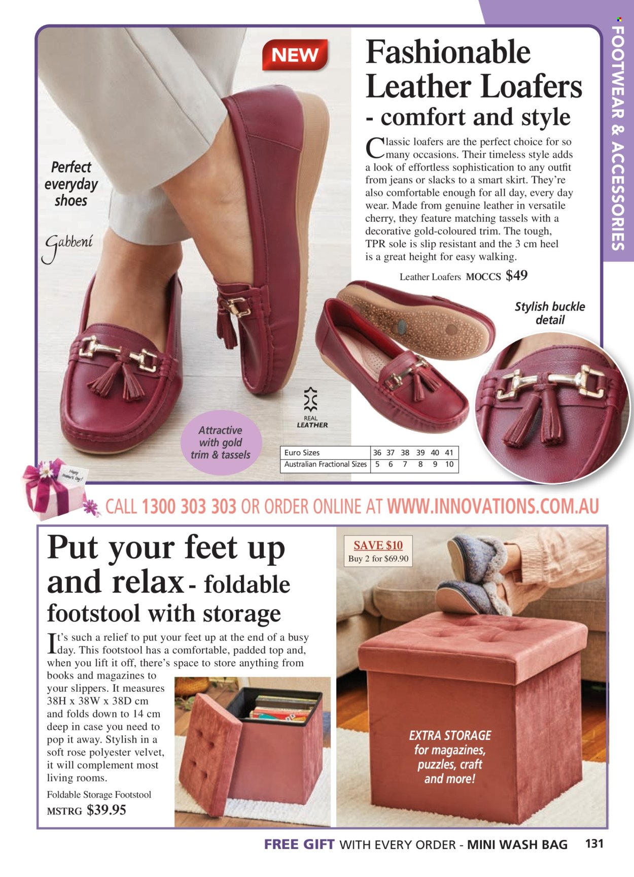 thumbnail - Innovations Catalogue - Sales products - shoes, slippers, bag, book, slacks, jeans, skirt. Page 131.
